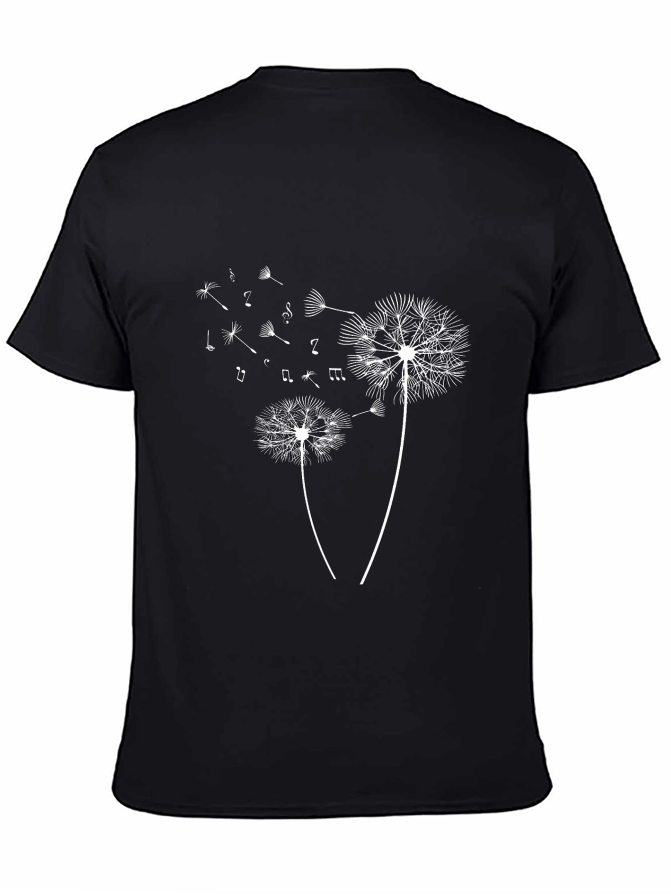 Black Dandelion Music Notes Black T-Shirt view 4