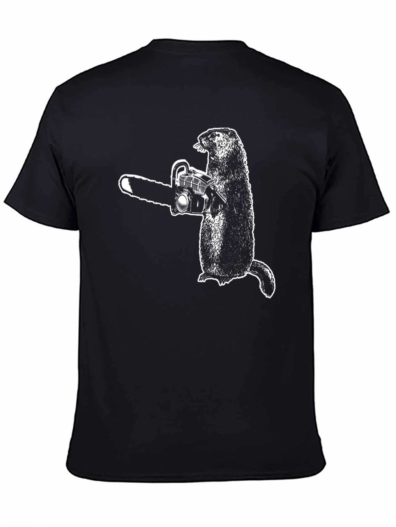 Black Groundhog Chainsaw Graphic Tee - Black Cotton T-Shirt view 4