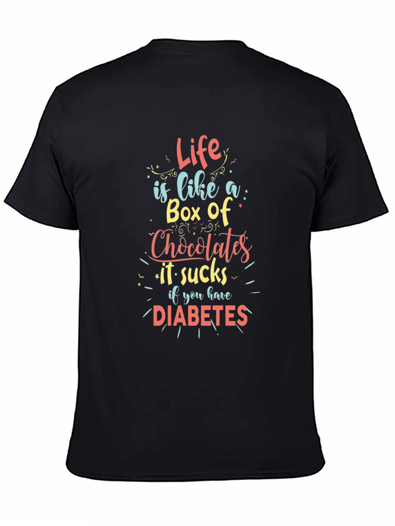 Black Funny Diabetes Awareness T-Shirt - Life is Like a Box of Chocolates view 4