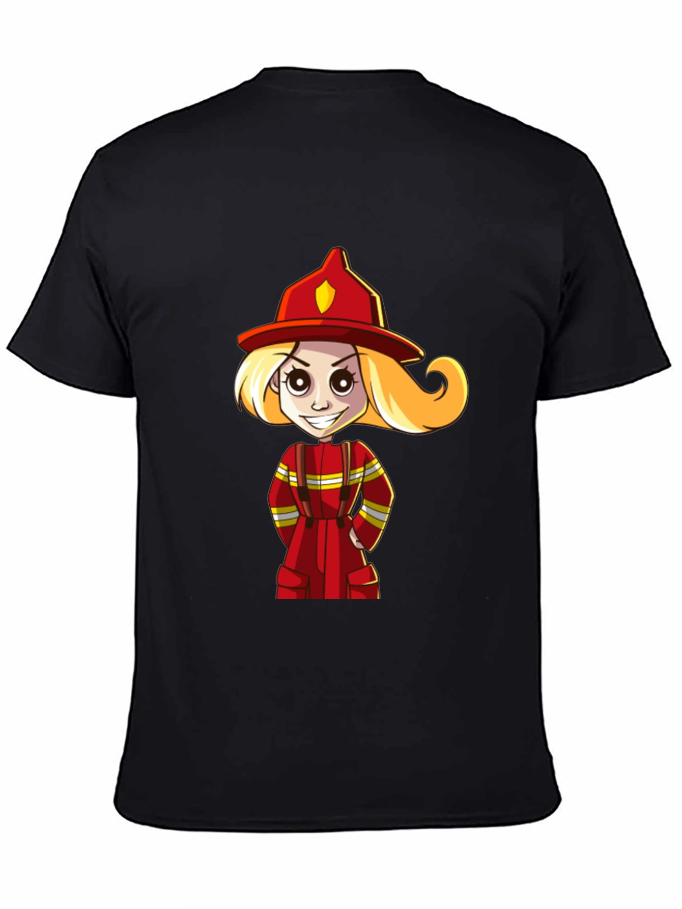 Black Cartoon Firefighter Girl T-Shirt view 4