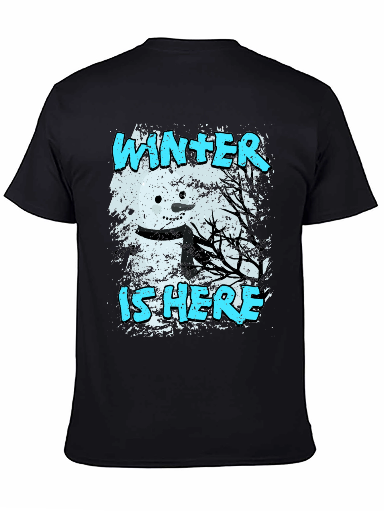 Black Winter is Here T-Shirt - Snowman Graphic Tee view 4