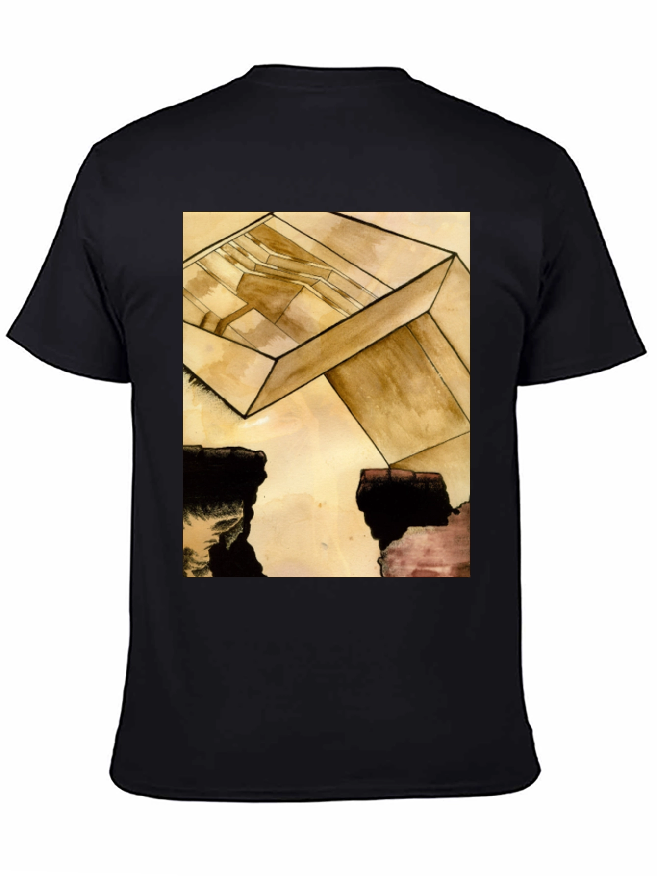 Black Abstract Cube Graphic Tee - Modern Art T-Shirt view 4