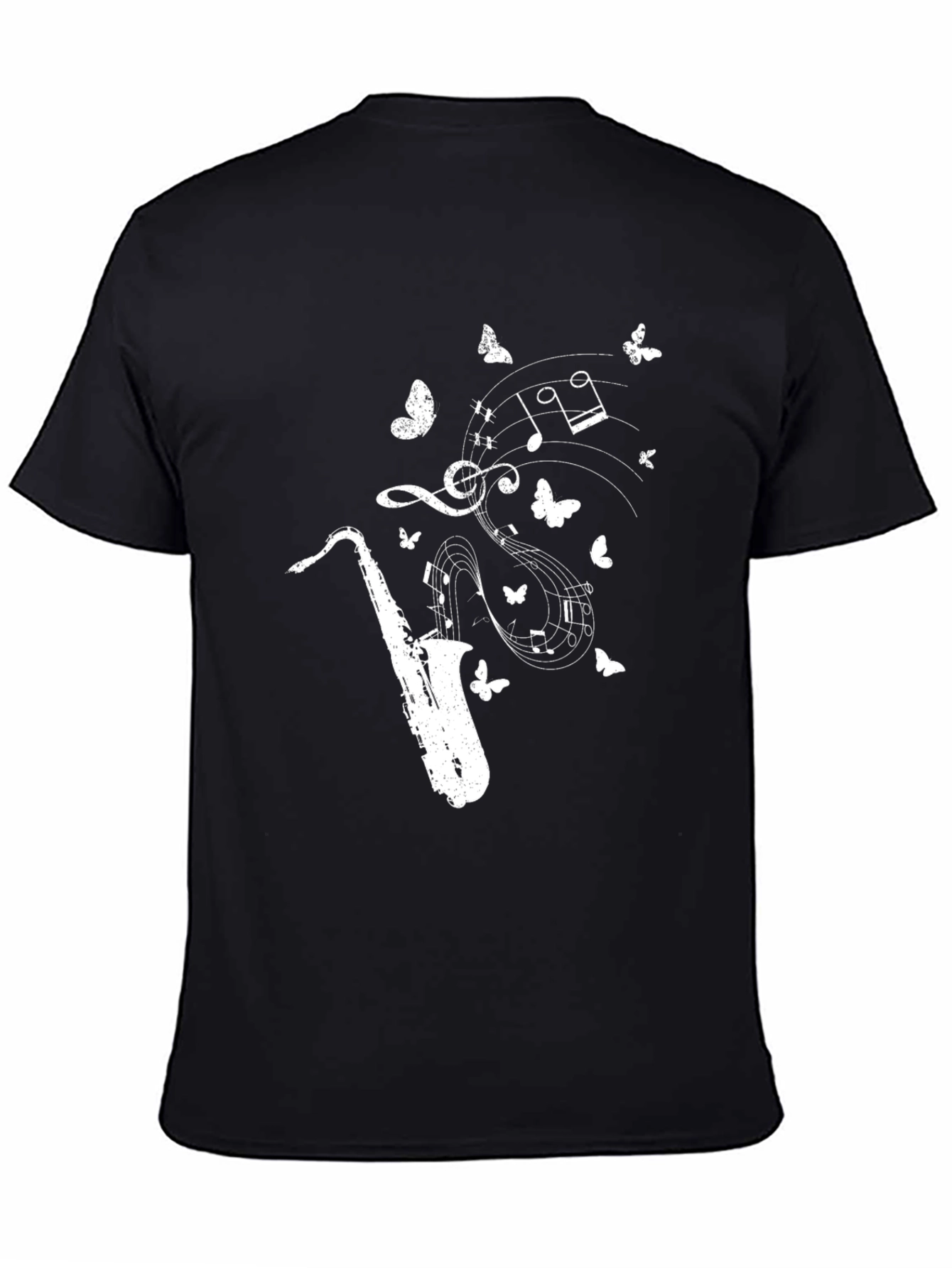 Black Saxophone Music Notes Butterfly Graphic Tee view 4