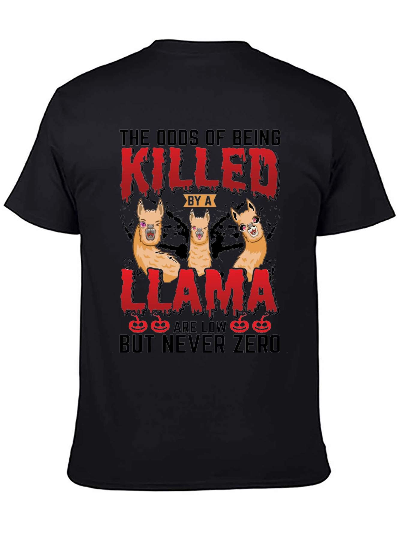 Black Odds of Being Killed by a Llama T-Shirt view 4
