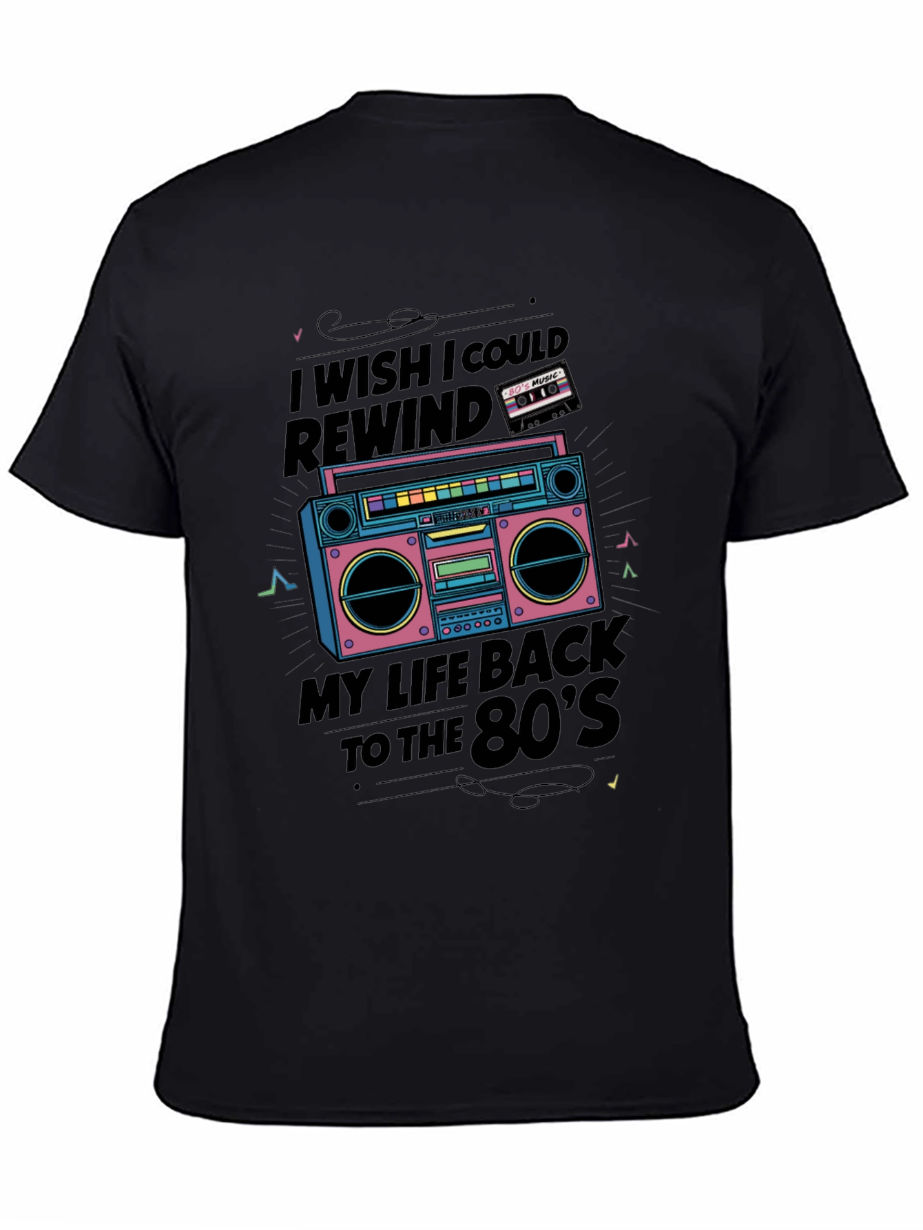 Black Retro 80's Music Boombox Graphic Tee view 4