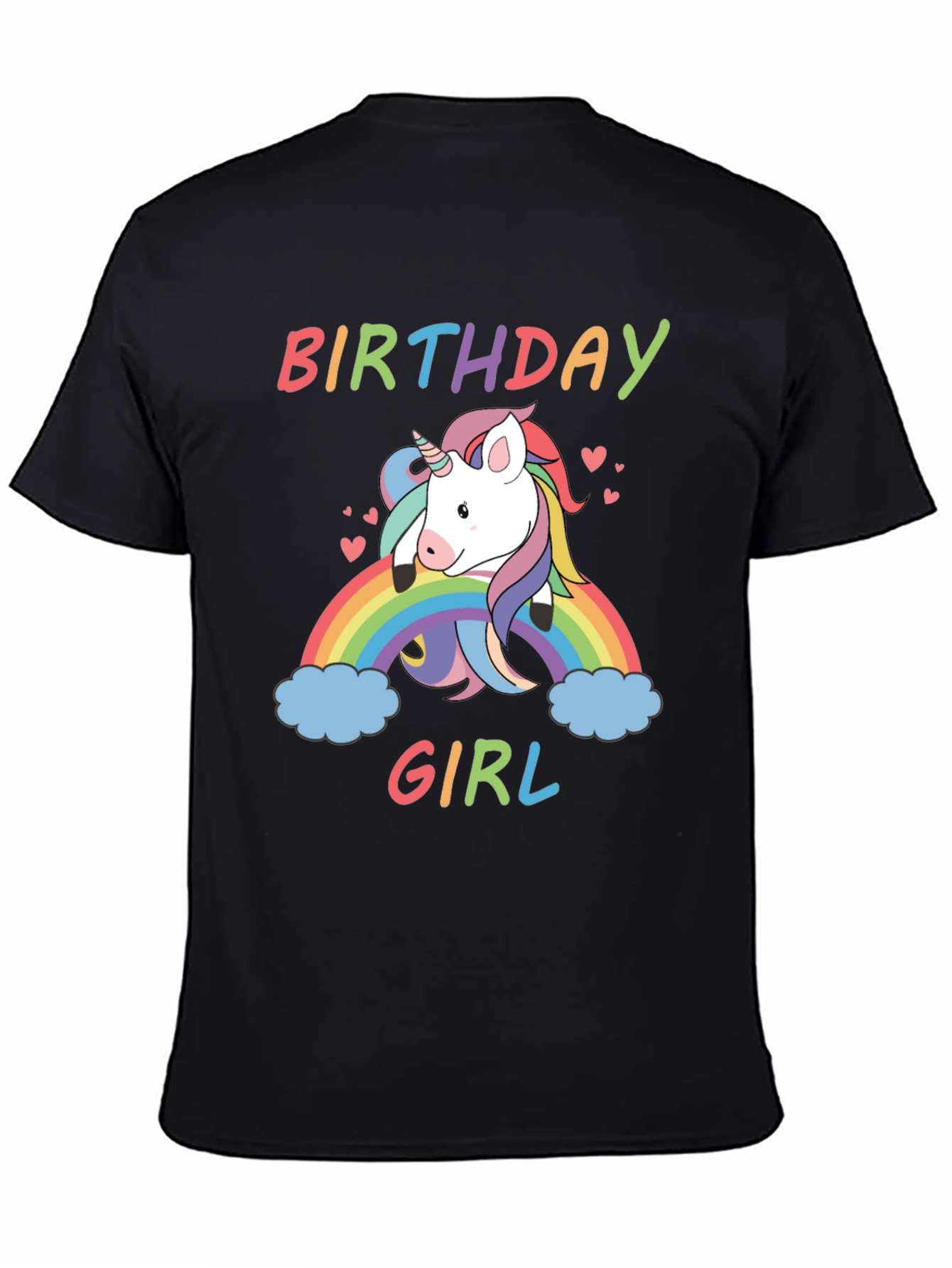 Black Birthday Girl Unicorn Rainbow T-Shirt view 4