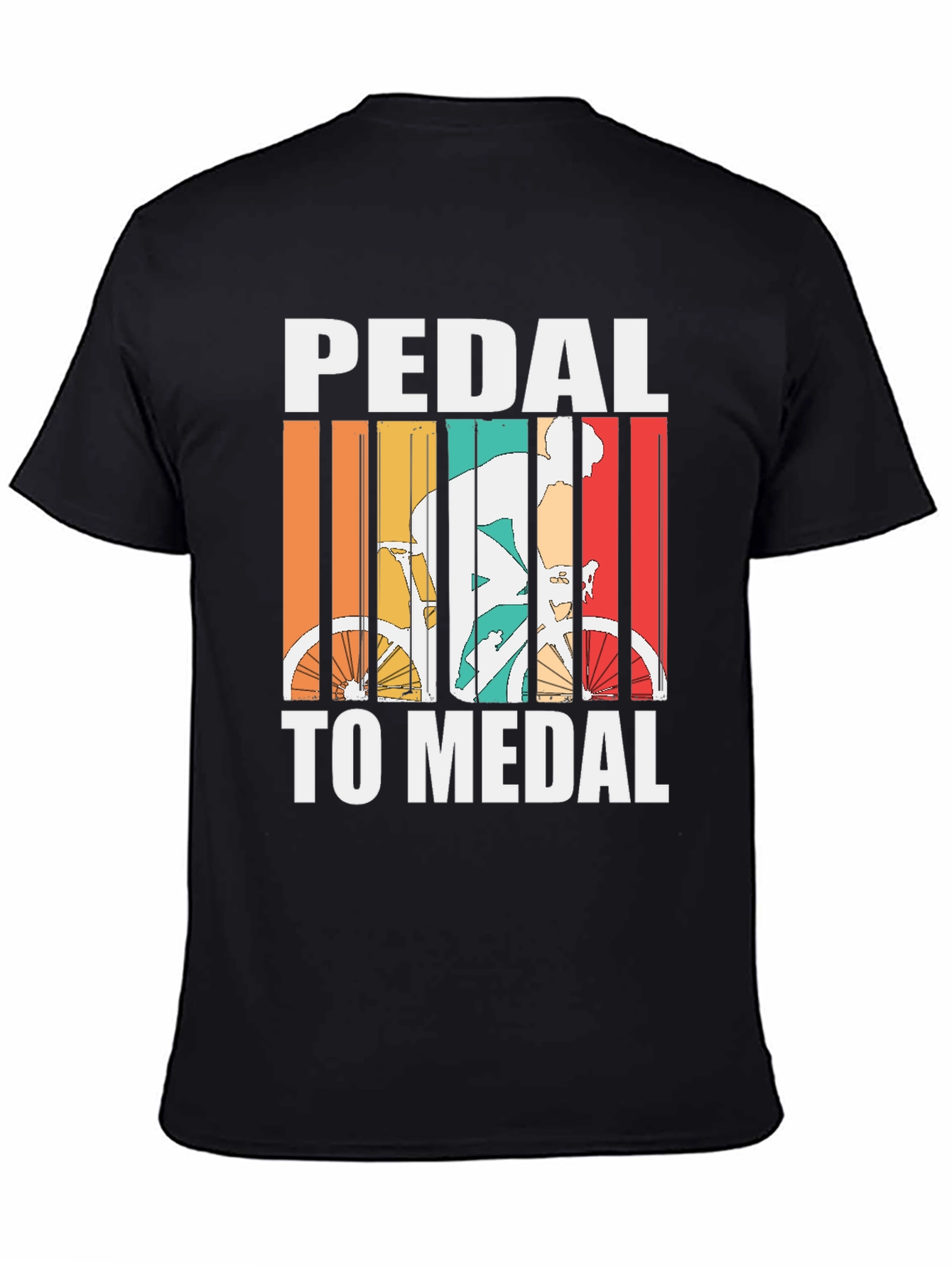 Black Pedal to Medal Cycling T-Shirt - Retro Design view 4