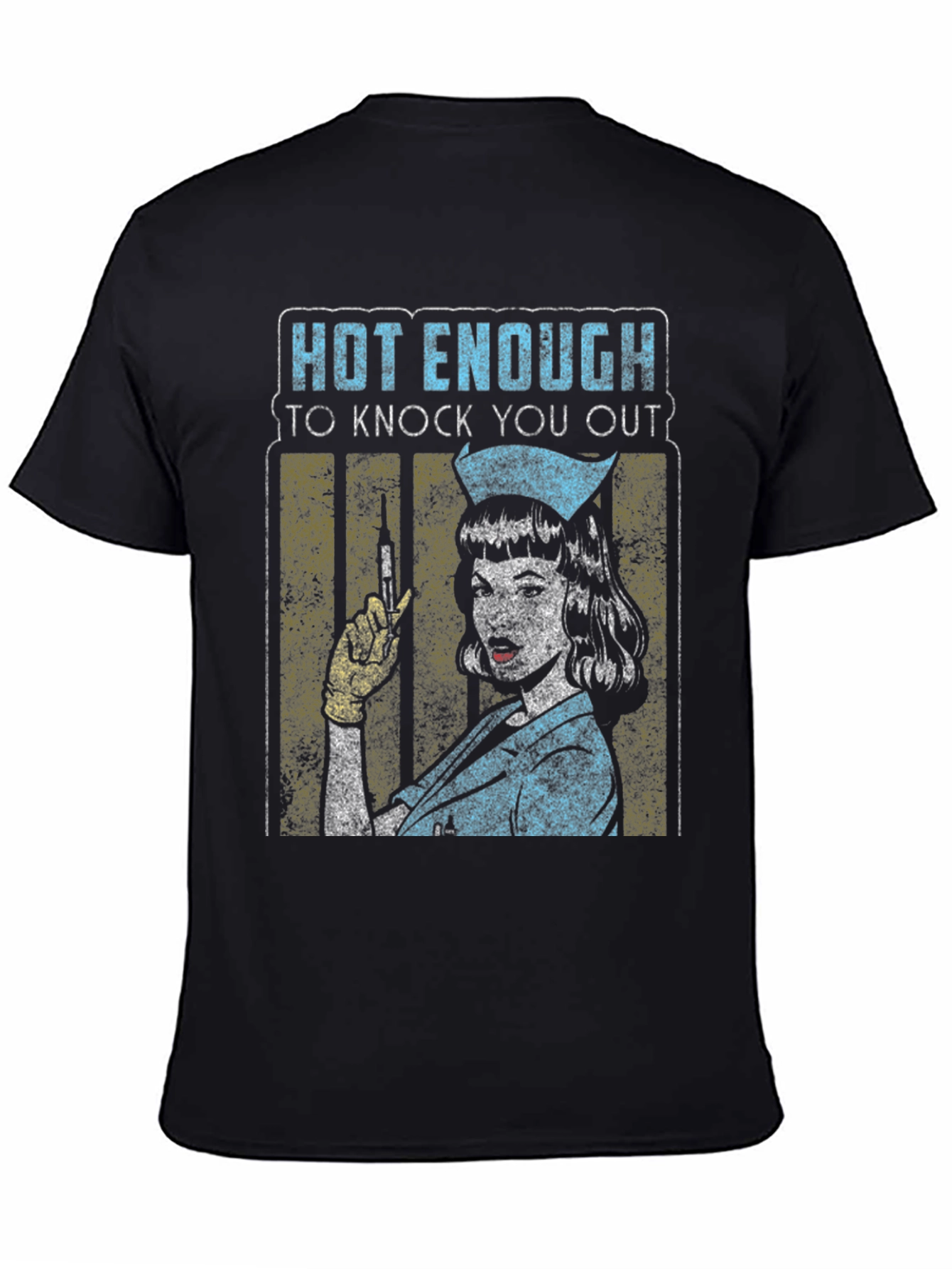 Black Hot Enough Nurse T-Shirt - Knock You Out Retro Design view 4