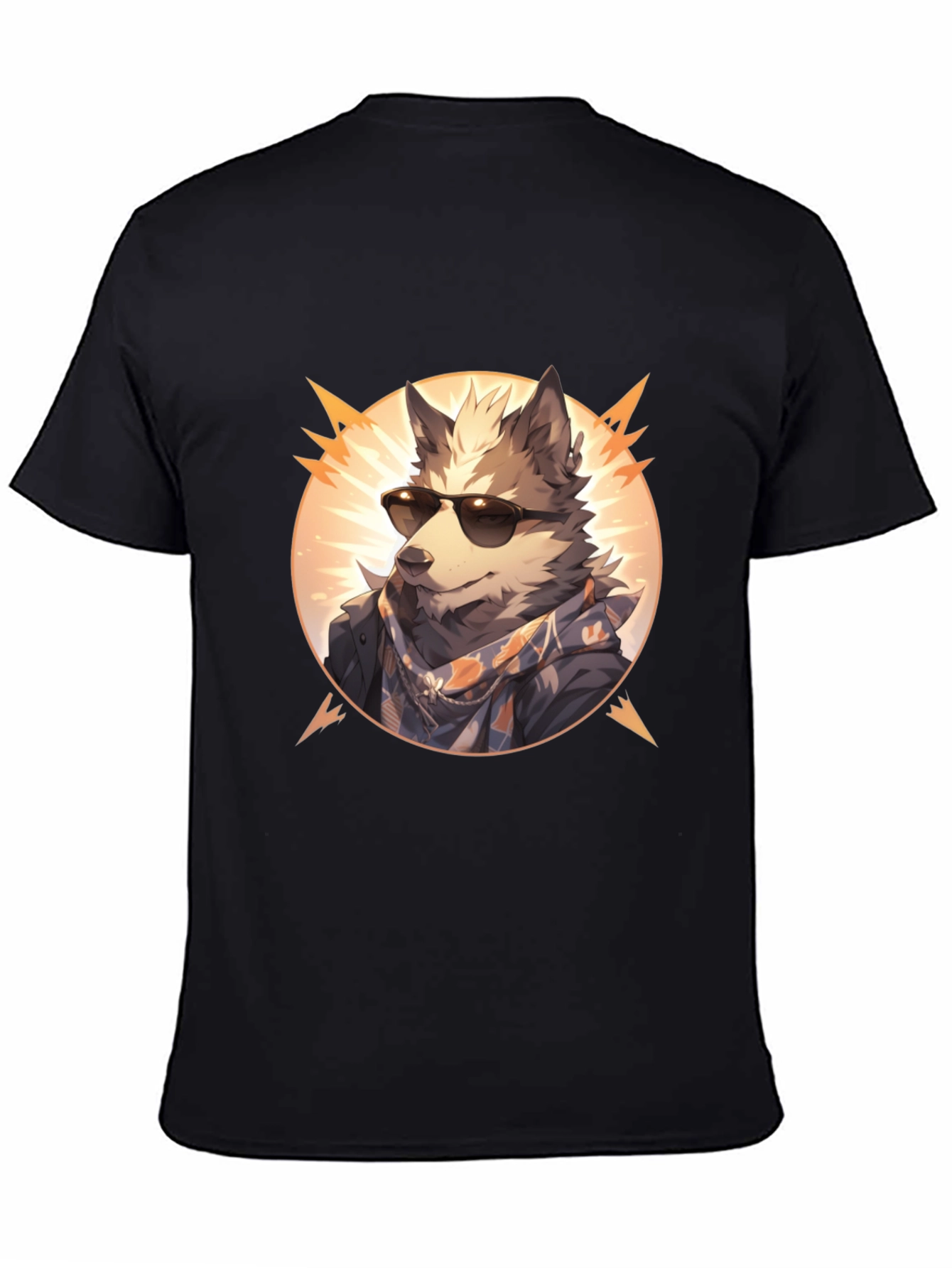 Black Cool Wolf Graphic Tee - Unisex Black T-Shirt view 4