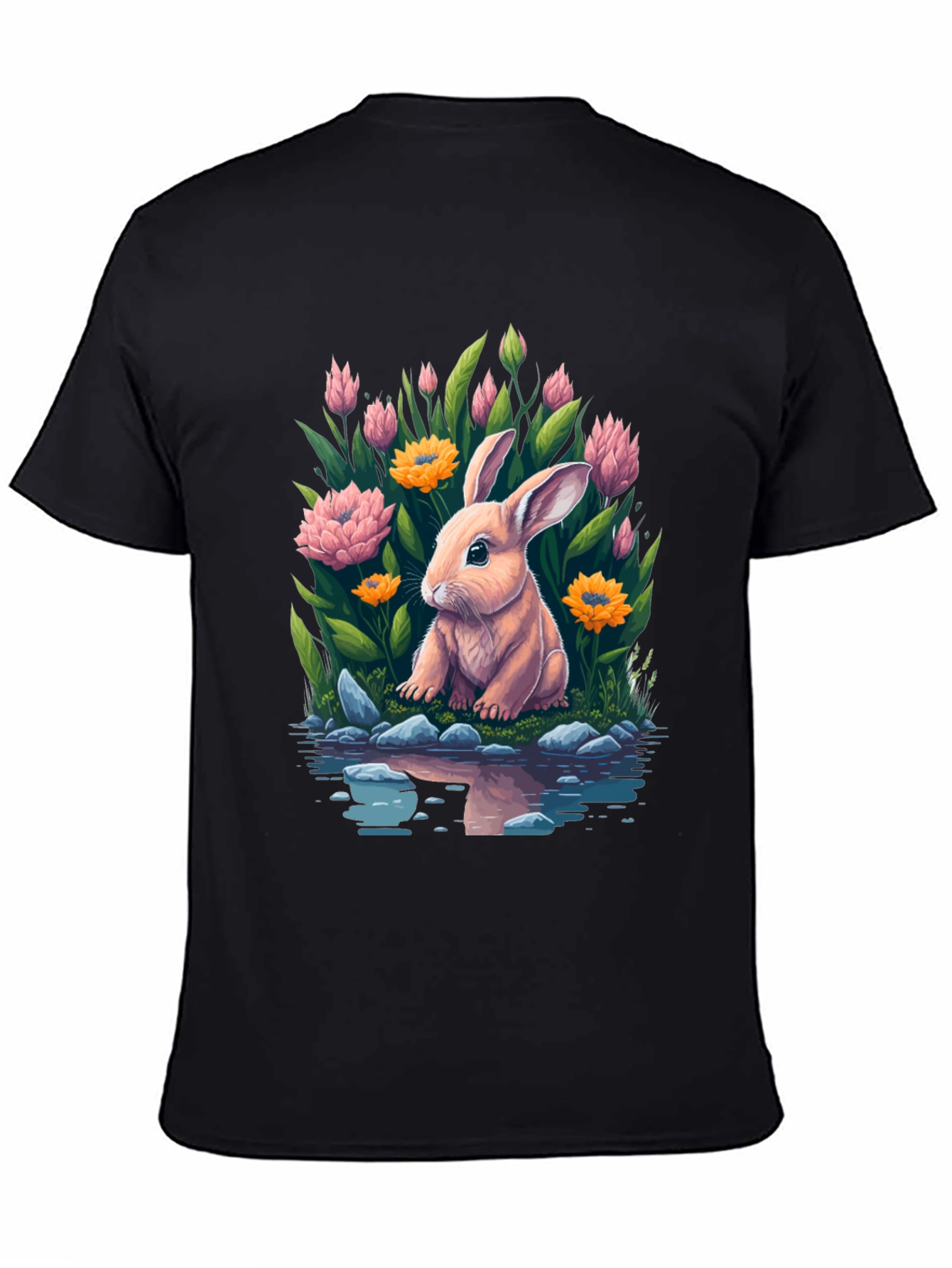 Black Bunny & Blooms Graphic Tee - Men's Black T-Shirt view 4