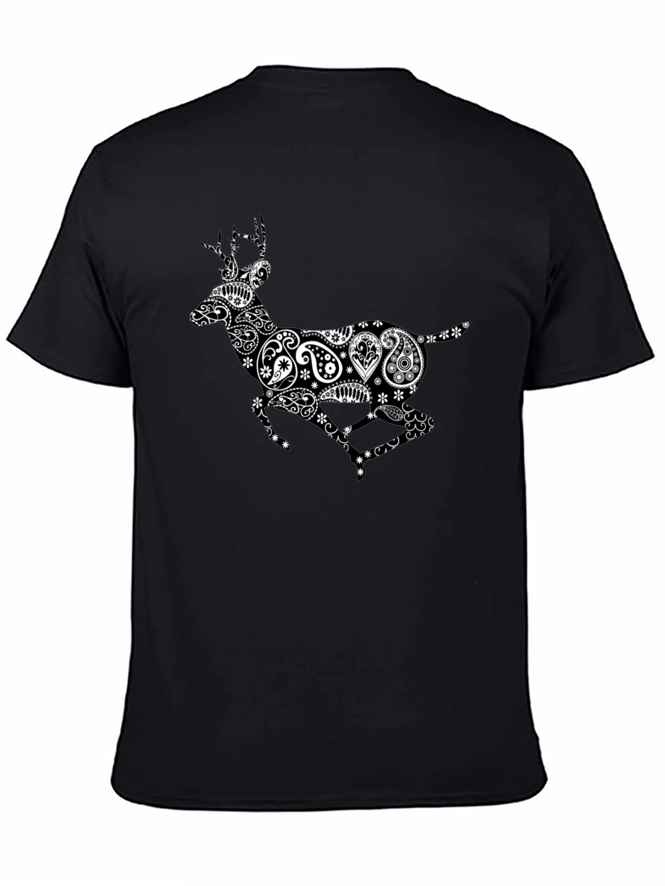 Black Paisley Deer Graphic Print T-Shirt view 4