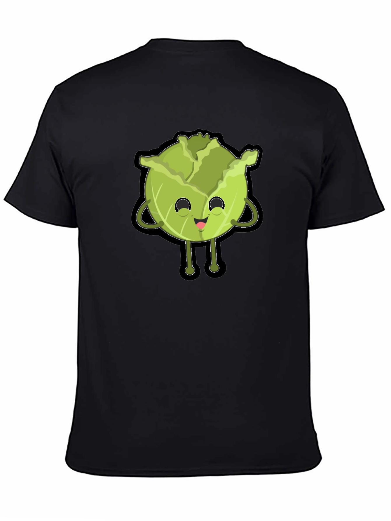 Black Cute Cabbage Character Graphic Tee - Black Cotton T-Shirt view 4