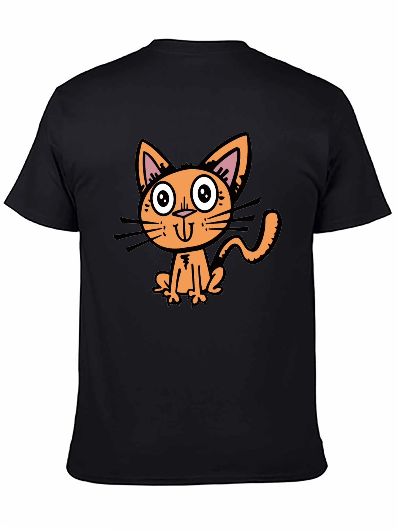 Black Cartoon Cat Graphic Tee - Black view 4