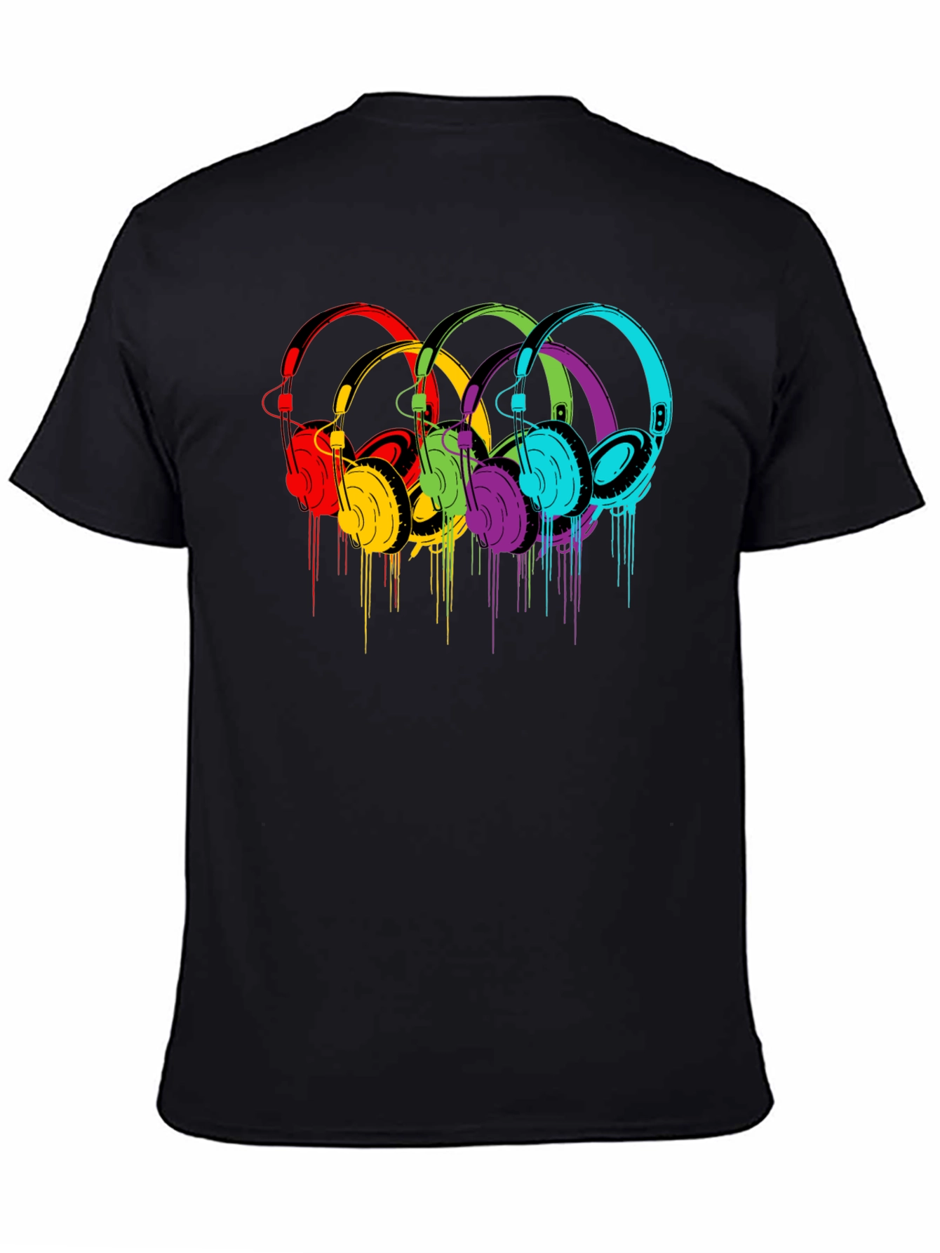 Black Colorful Headphones Graphic Black T-Shirt view 4