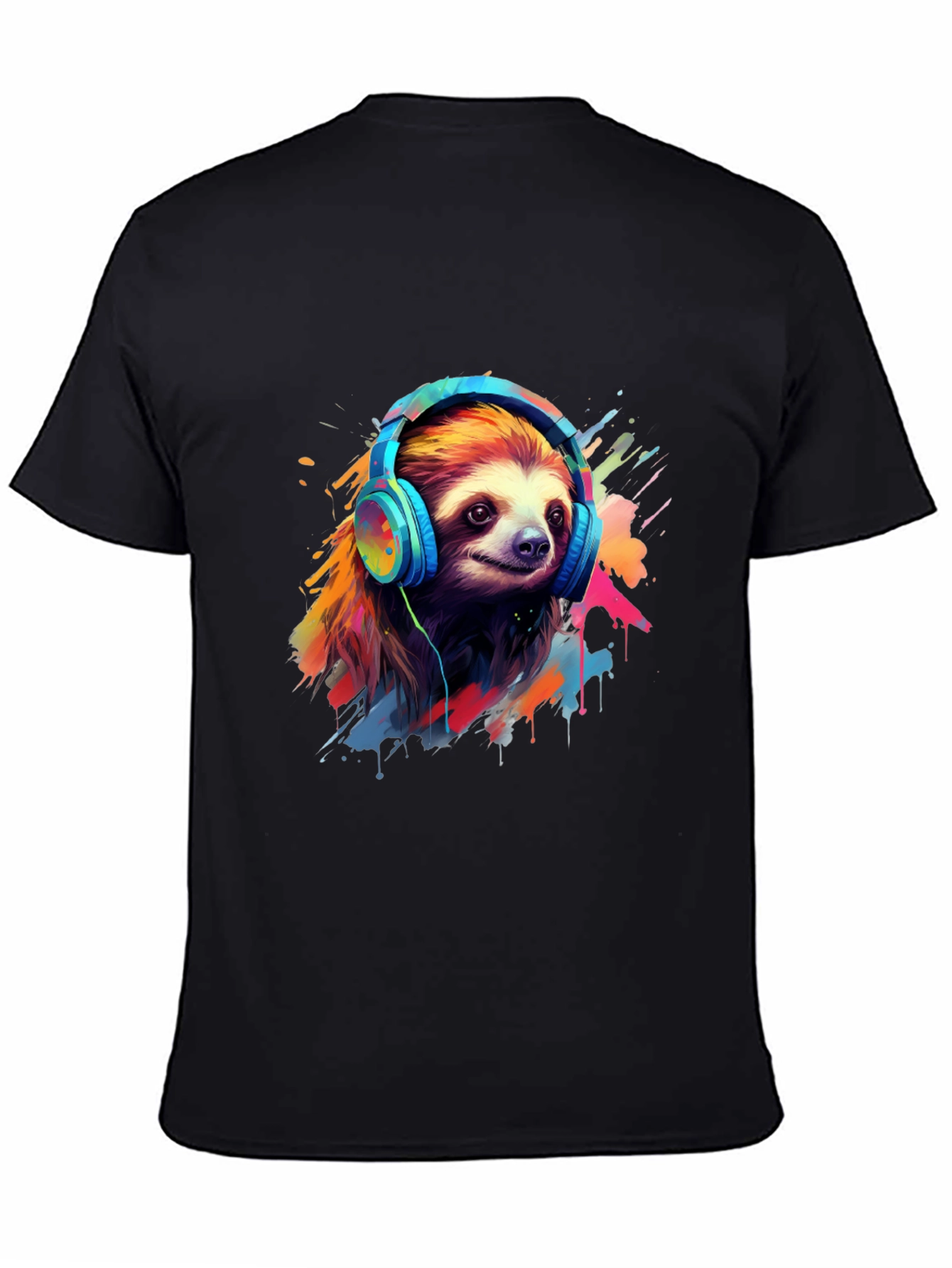 Black Sloth in Headphones Graphic Tee view 4