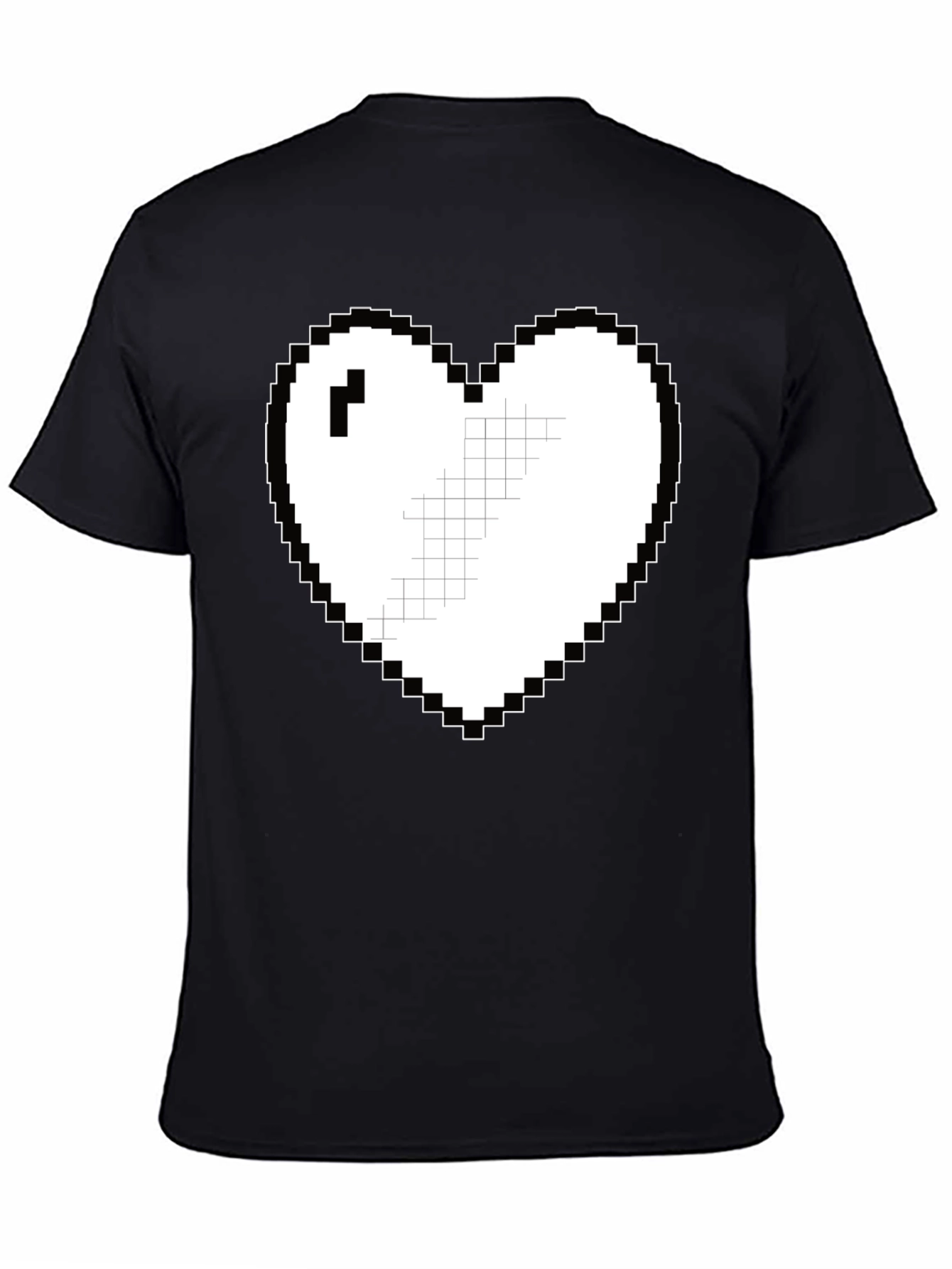 Black Pixel Heart Graphic Tee - Casual Black T-Shirt view 4