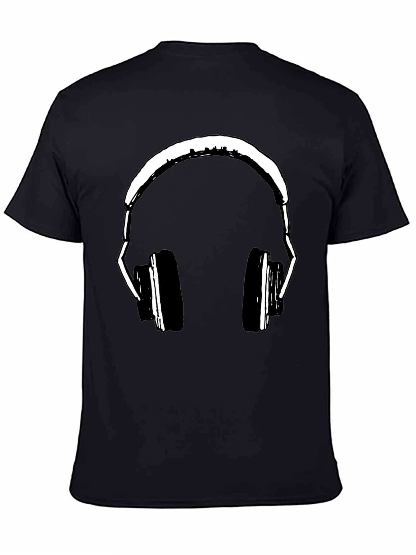 Black Headphones Graphic Print Black T-Shirt view 4