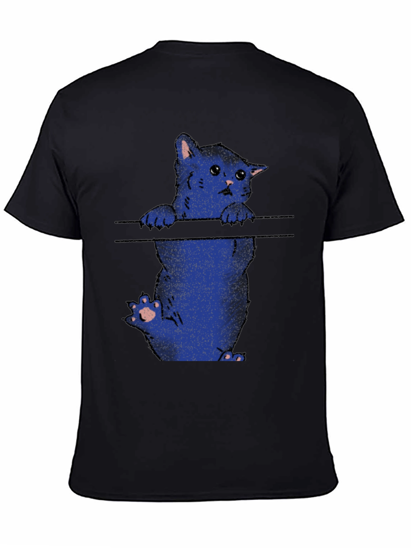 Black Sad Cat T-Shirt - Black Crew Neck Graphic Tee view 4