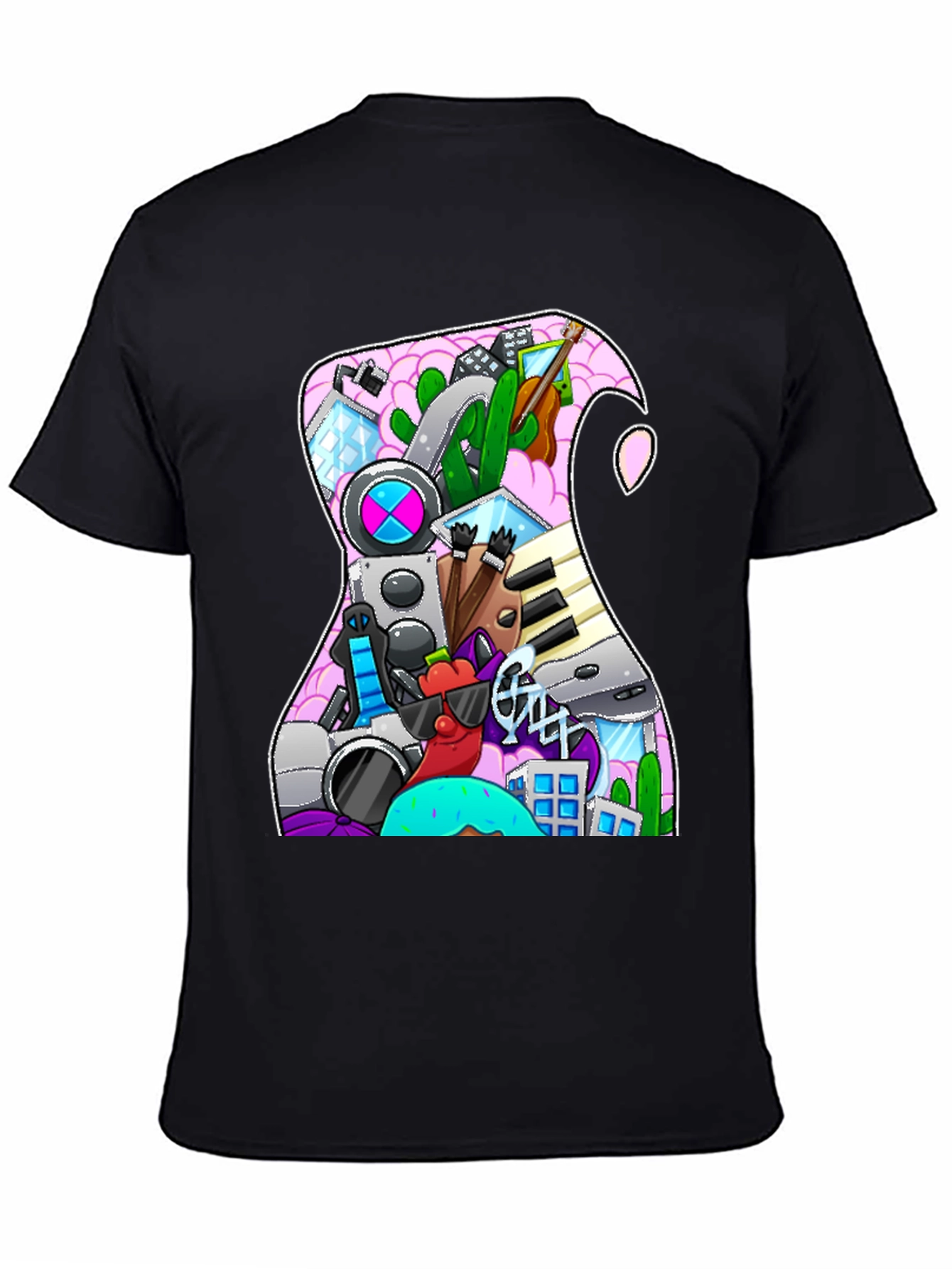Black Doodle Guitar T-Shirt view 4