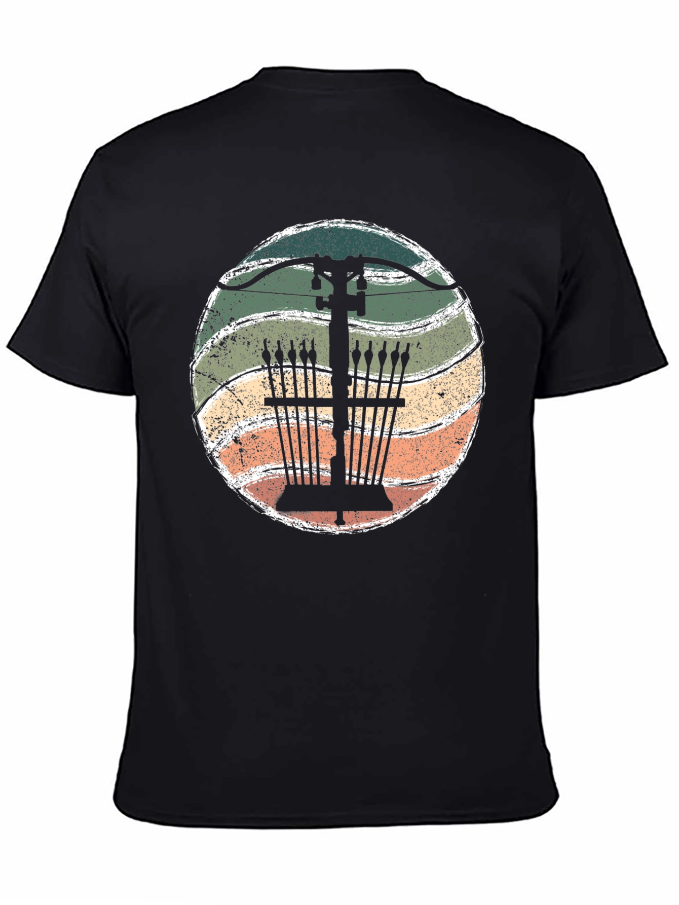 Black Vintage Archery Bow Arrows T-Shirt view 4