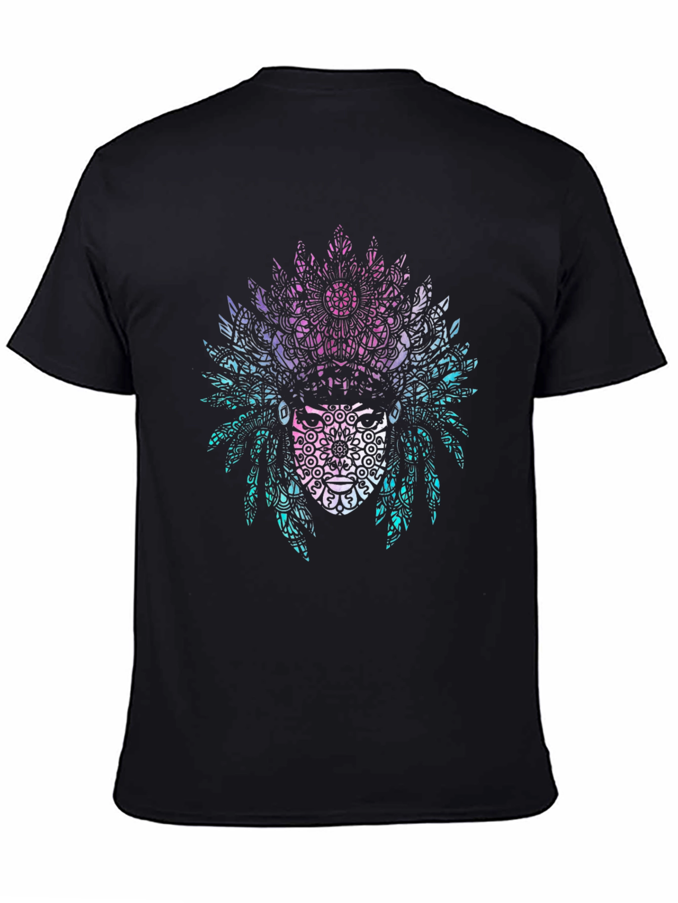 Black Tribal Mandala Headdress Graphic Tee - Black view 4