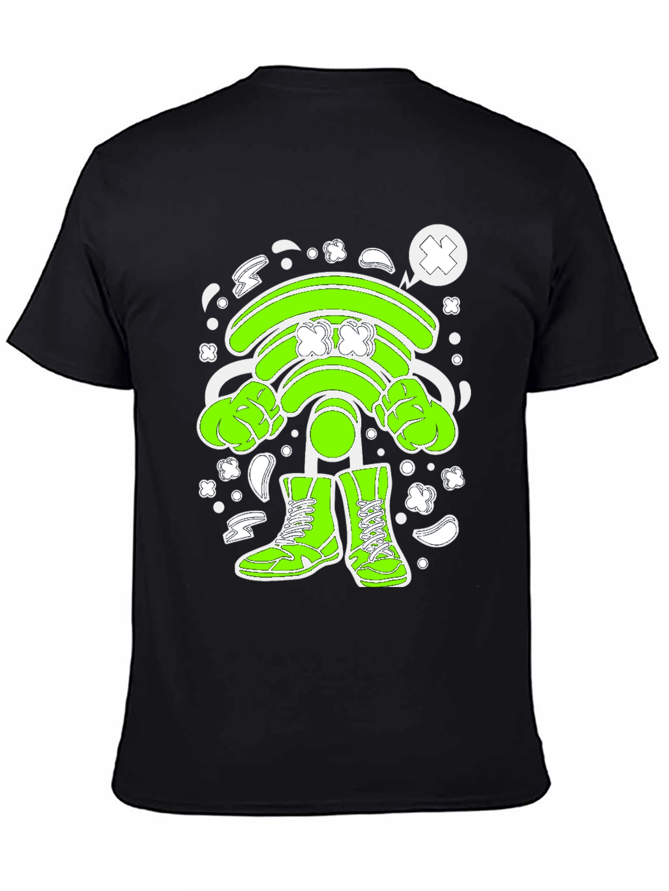 Black Funny Wifi Cartoon Graphic T-Shirt view 4