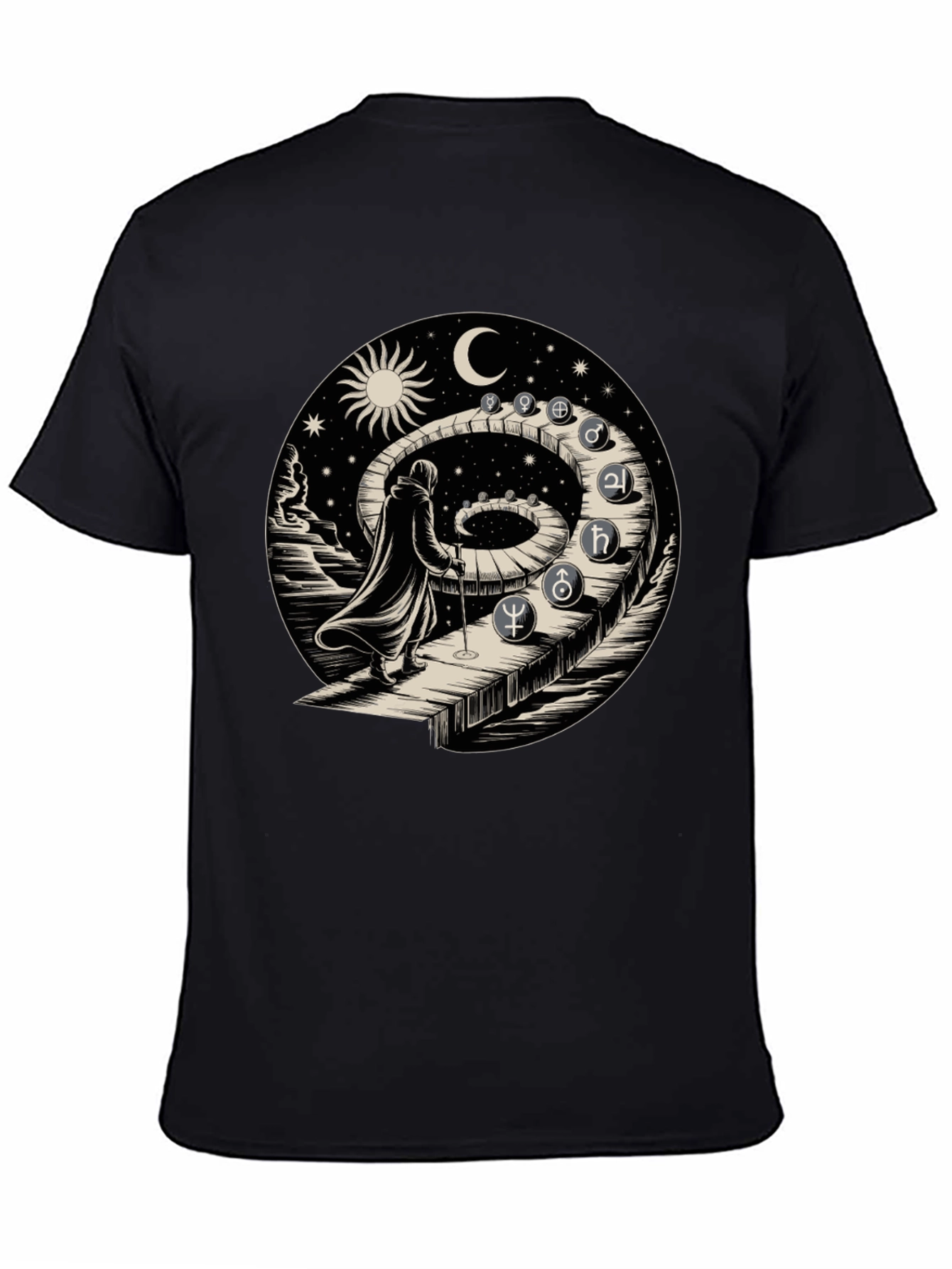 Black Astrological Path T-Shirt - Spiritual Journey Design view 4
