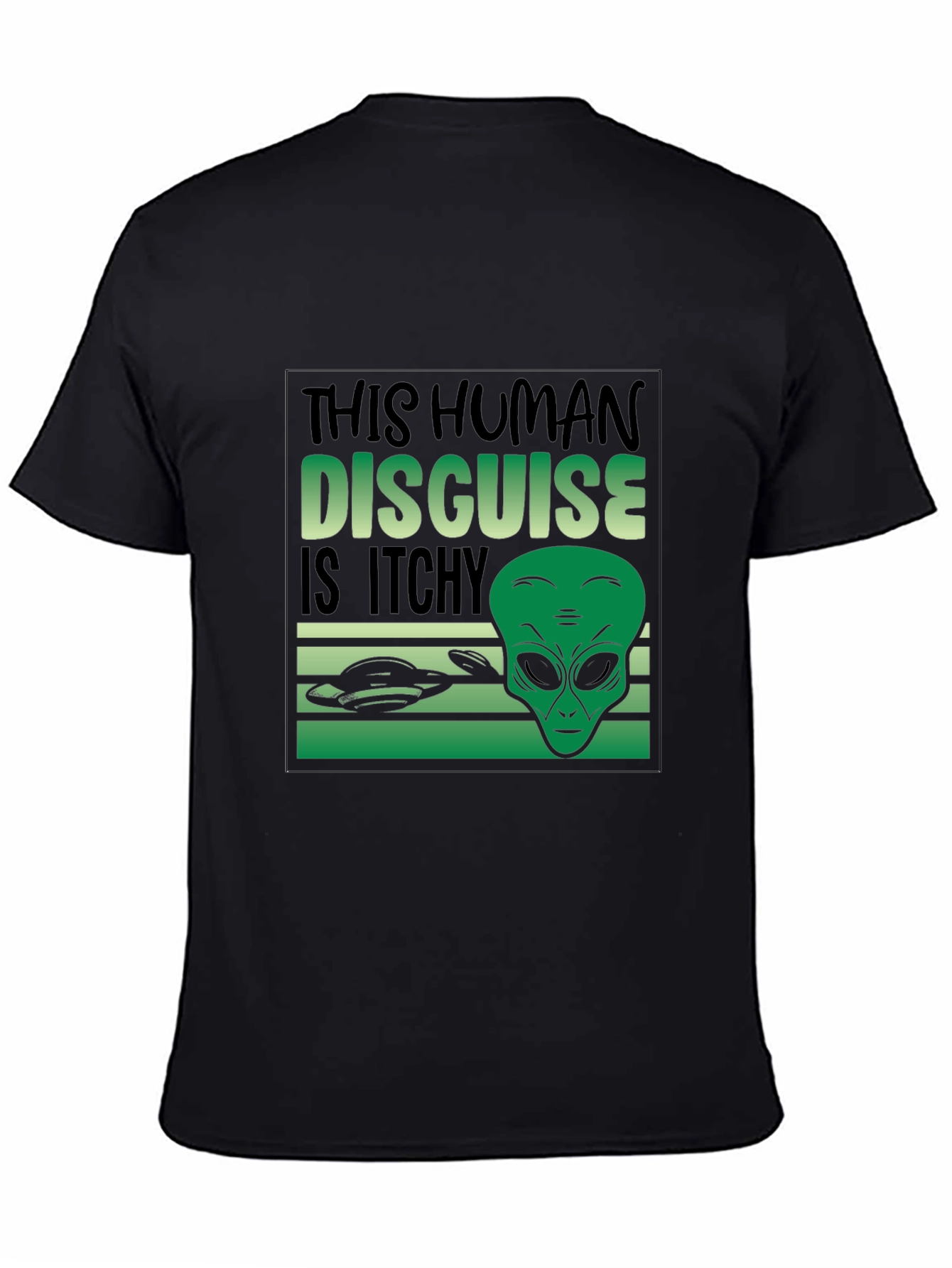 Black Alien Disguise T-Shirt - Funny Sci-Fi Tee view 4