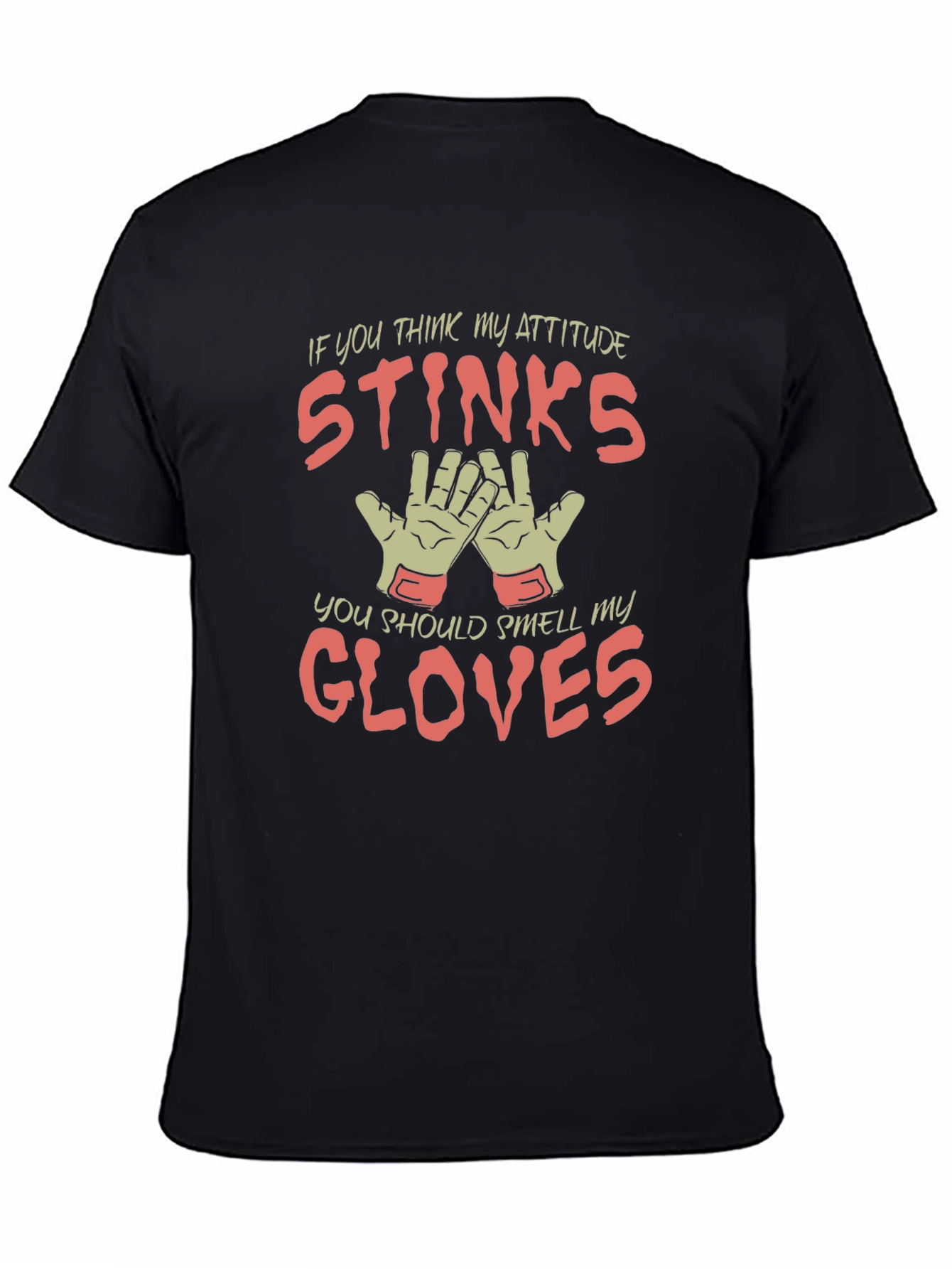 Black Attitude Stinks Gloves Graphic Tee - Unisex view 4