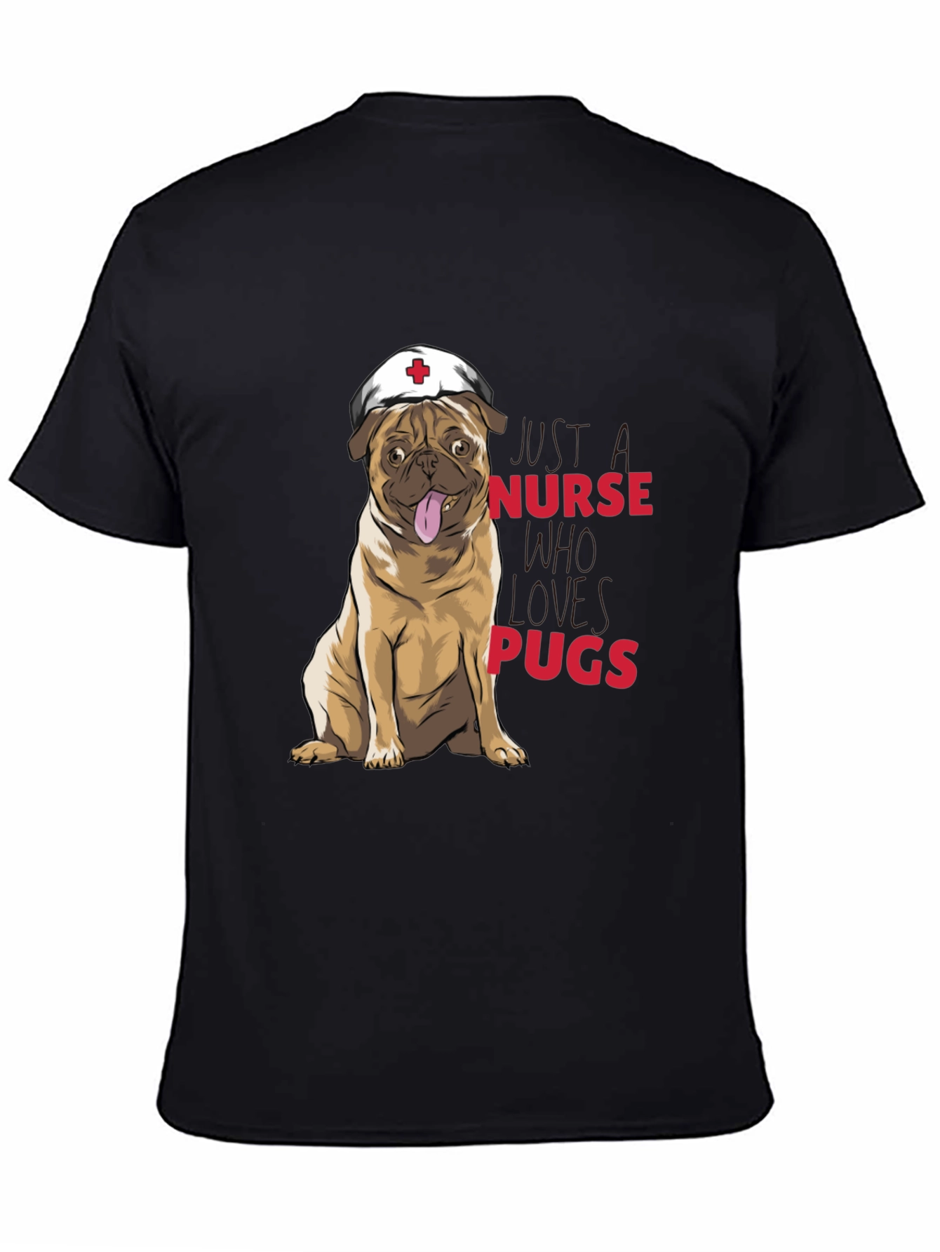 Black Nurse Pugs Graphic T-Shirt - Cute Dog Lover Tee view 4
