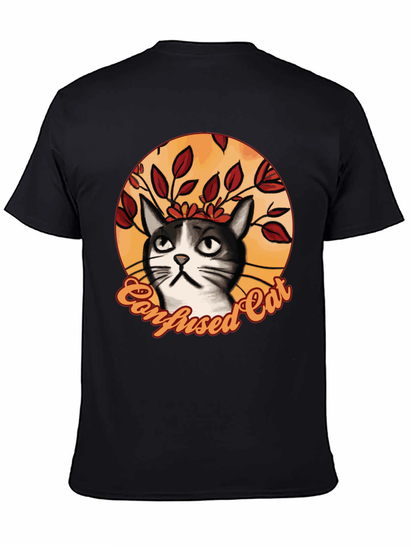 Black Confused Cat Graphic T-Shirt - Funny Cat Lover Tee view 4