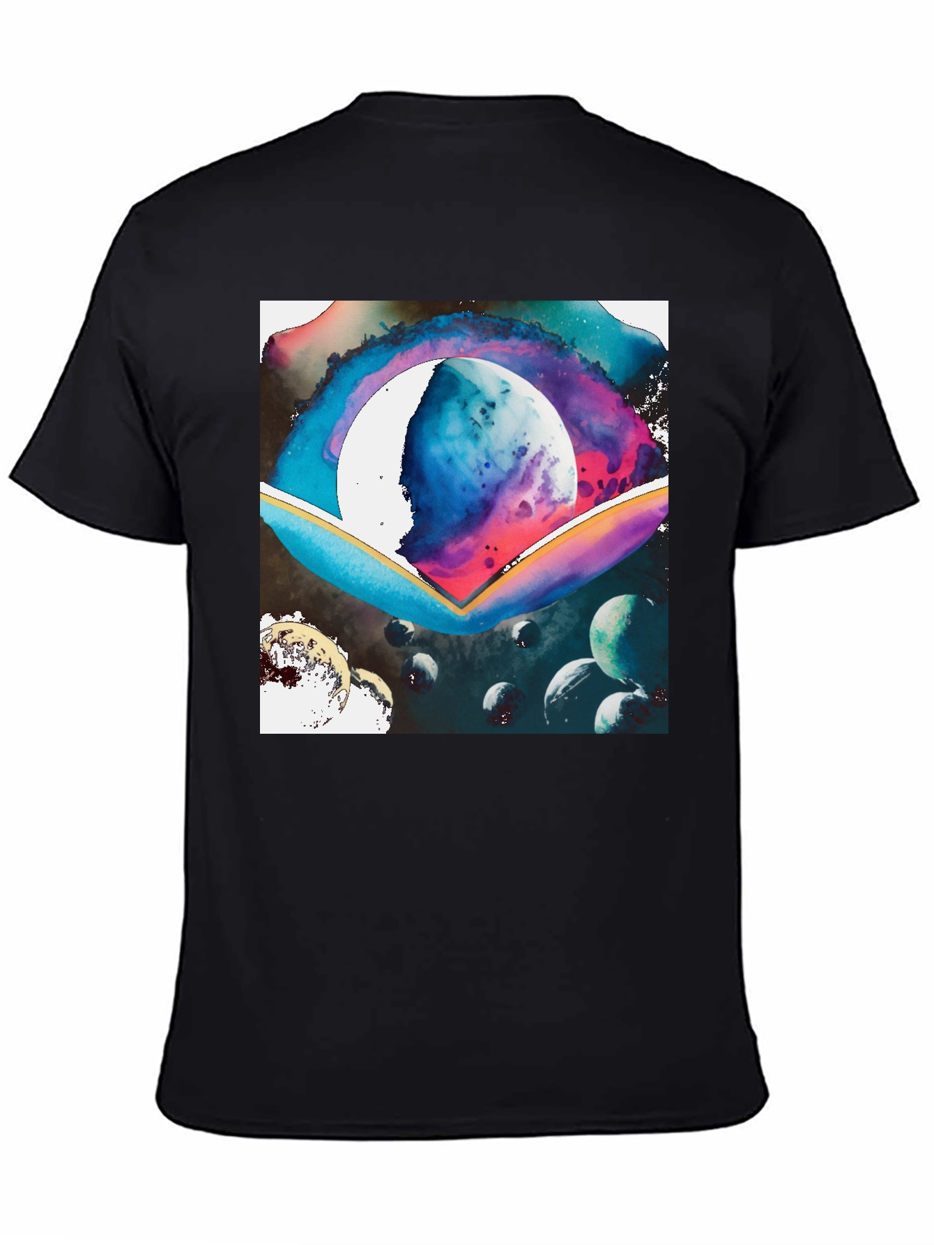 Black Galaxy Watercolor Graphic Tee - Black Cotton Blend view 4
