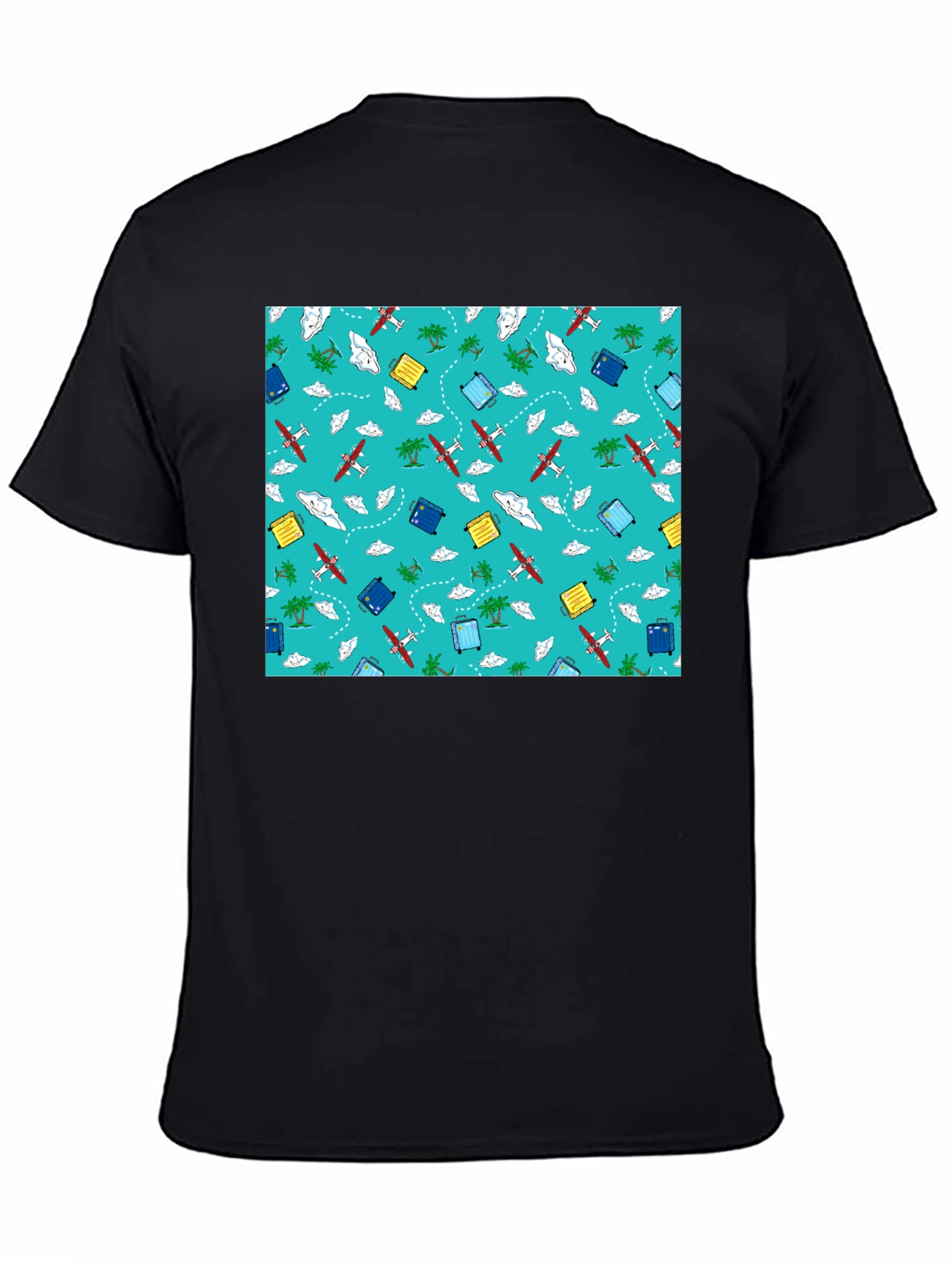 Black Travel Pattern Black T-Shirt view 4