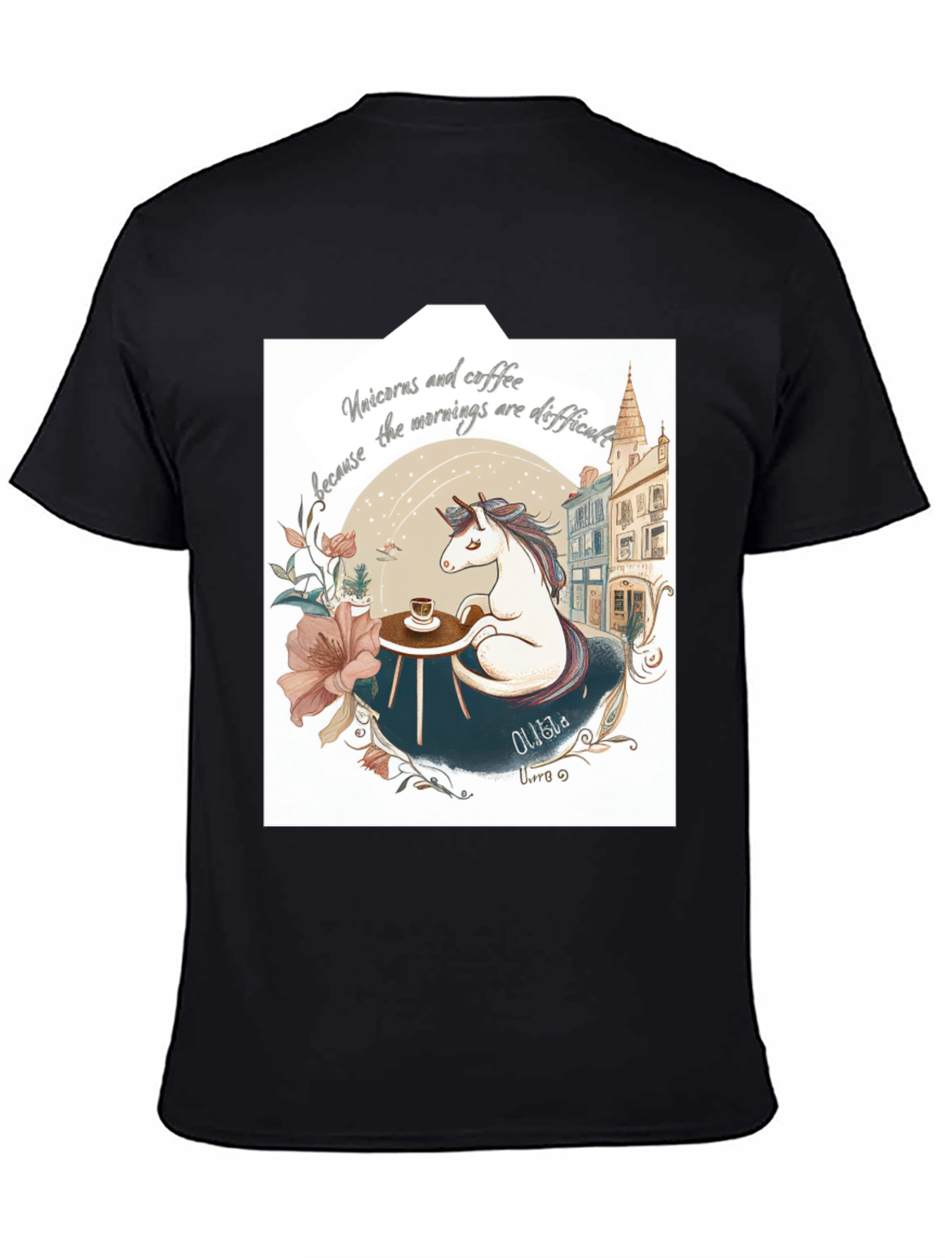 Black Unicorns and Coffee Black T-Shirt  view 4