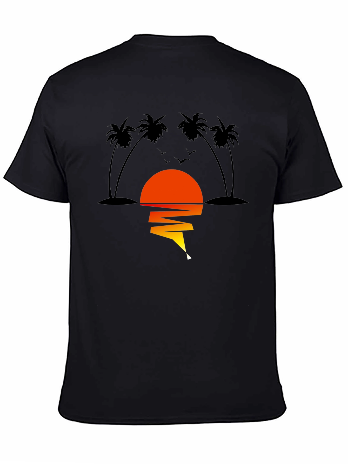 Sunset Palm Tree Graphic Tee - Men's Black T-Shirt - 4