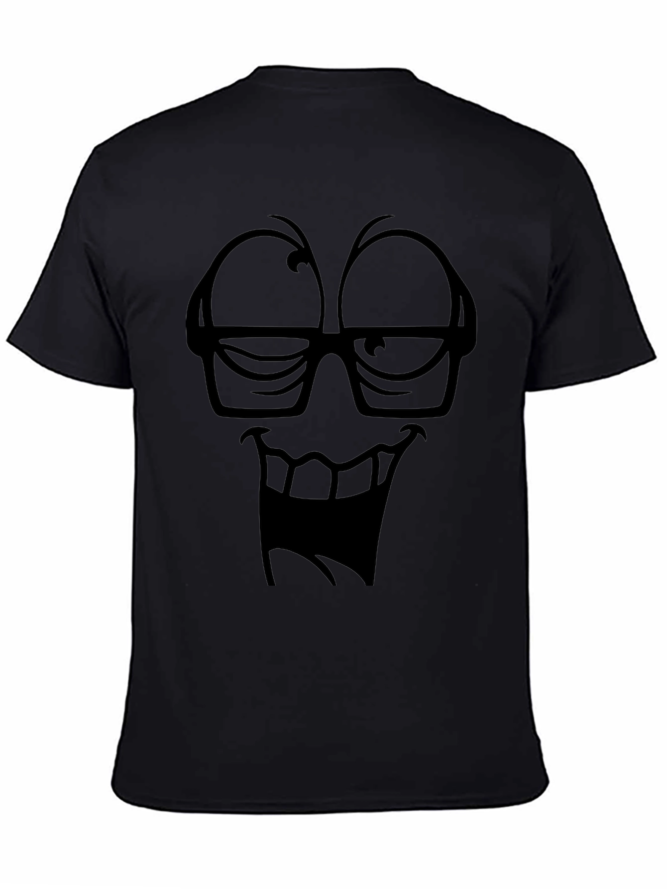 Black Funny Face Black T-Shirt, Cartoon Graphic Tee view 4