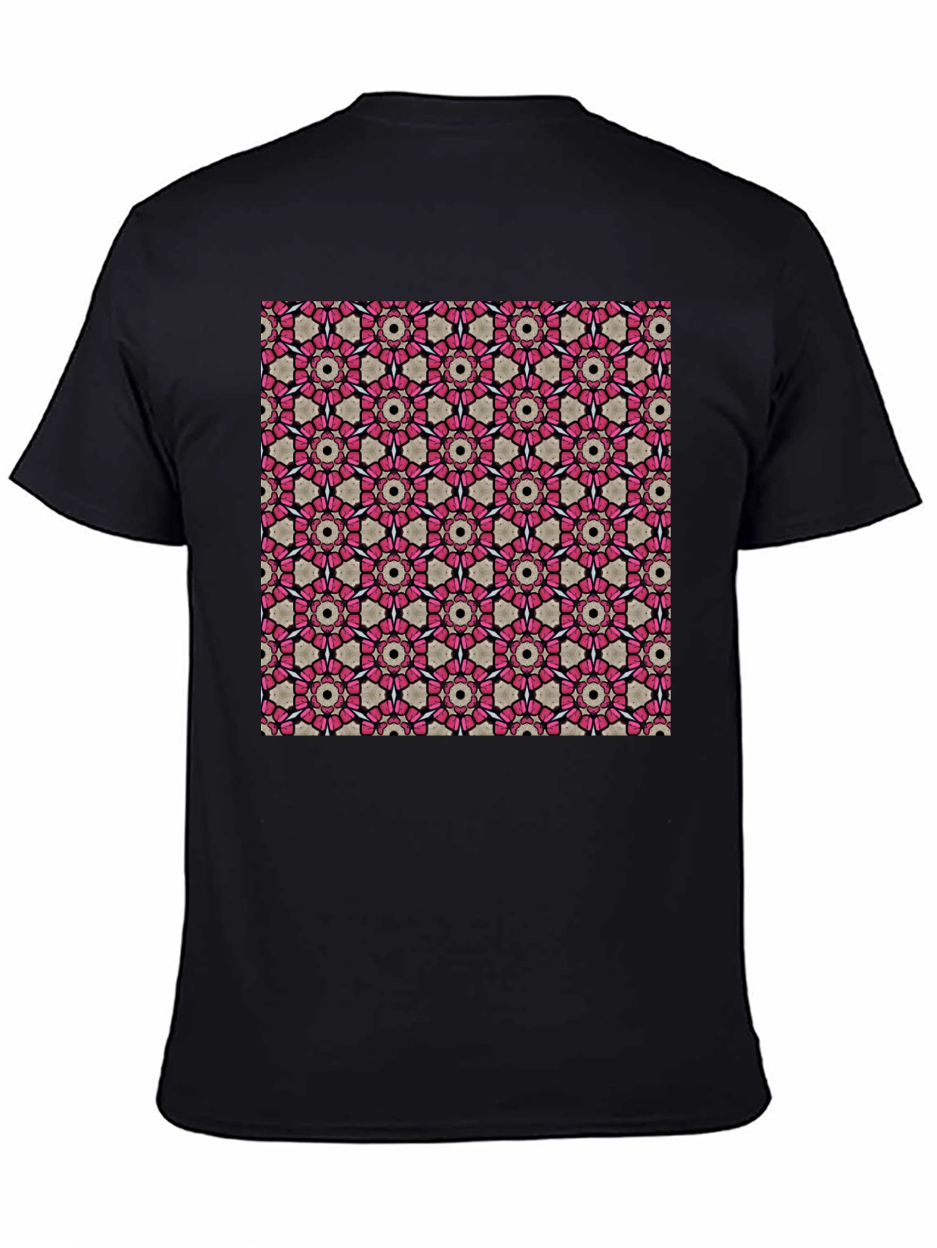 Black Geometric Pattern T-Shirt: Stylish Floral Design view 4