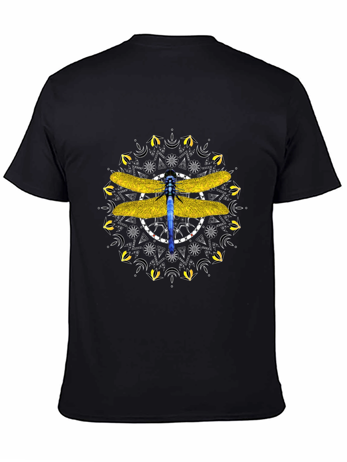 Black Dragonfly Mandala Graphic Tee - Stylish Black T-Shirt view 4