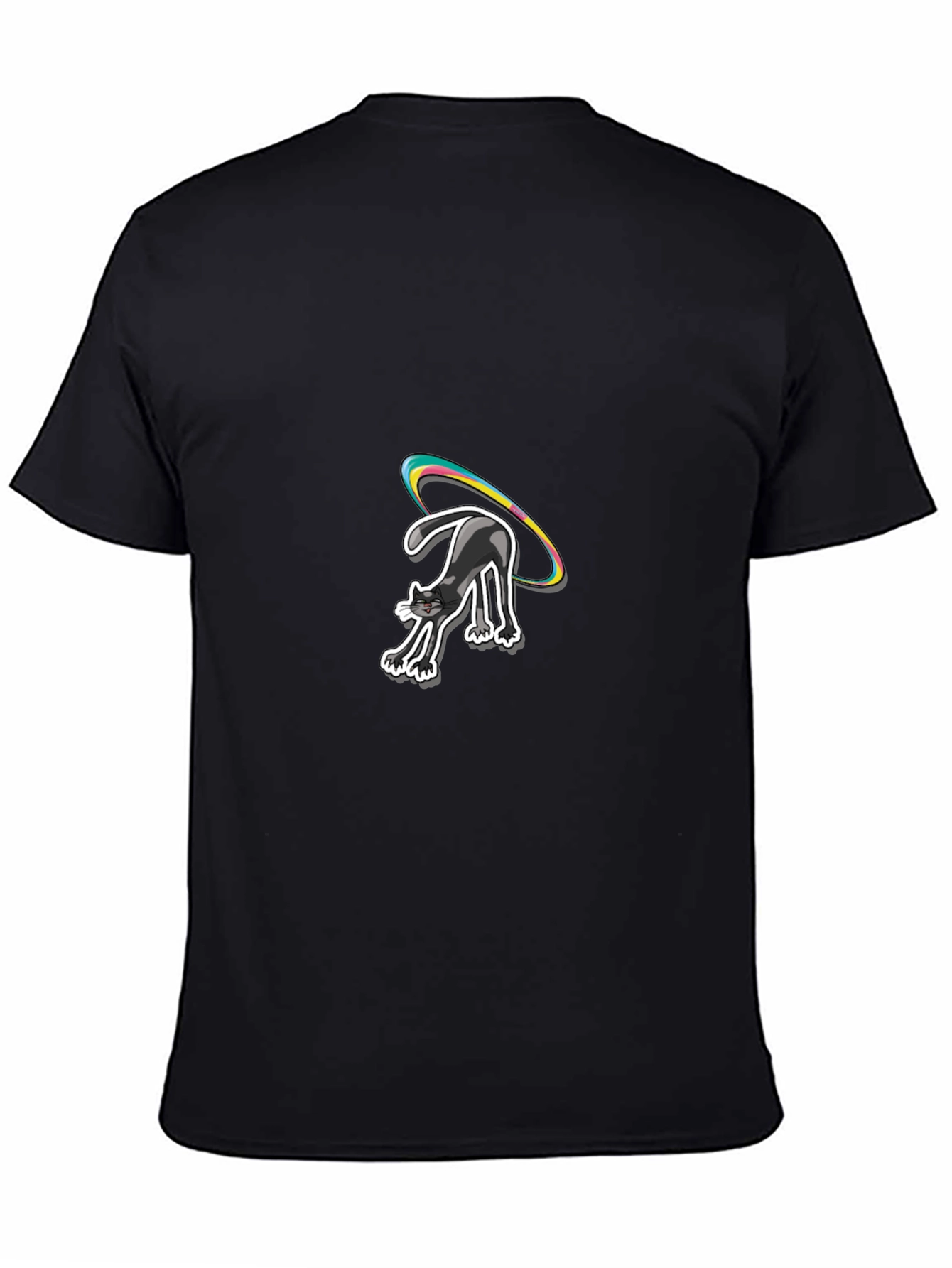 Black Black Cat T-Shirt with Rainbow Halo view 4