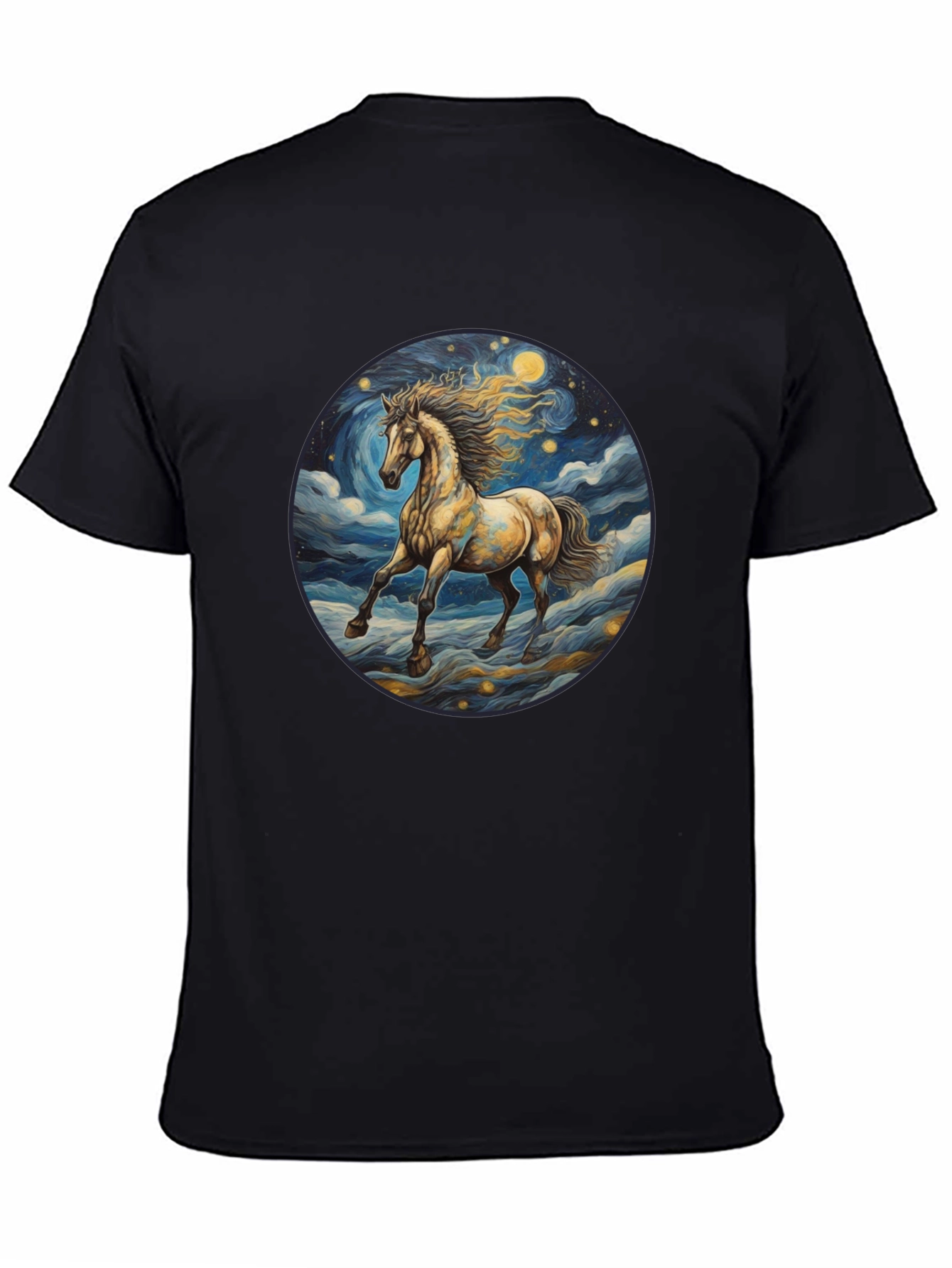 Black Starry Night Horse Graphic Tee - Black Cotton Comfort view 4