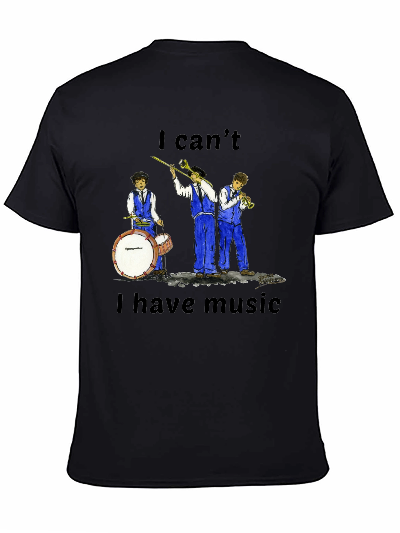 Black I Can't I Have Music T-Shirt view 4