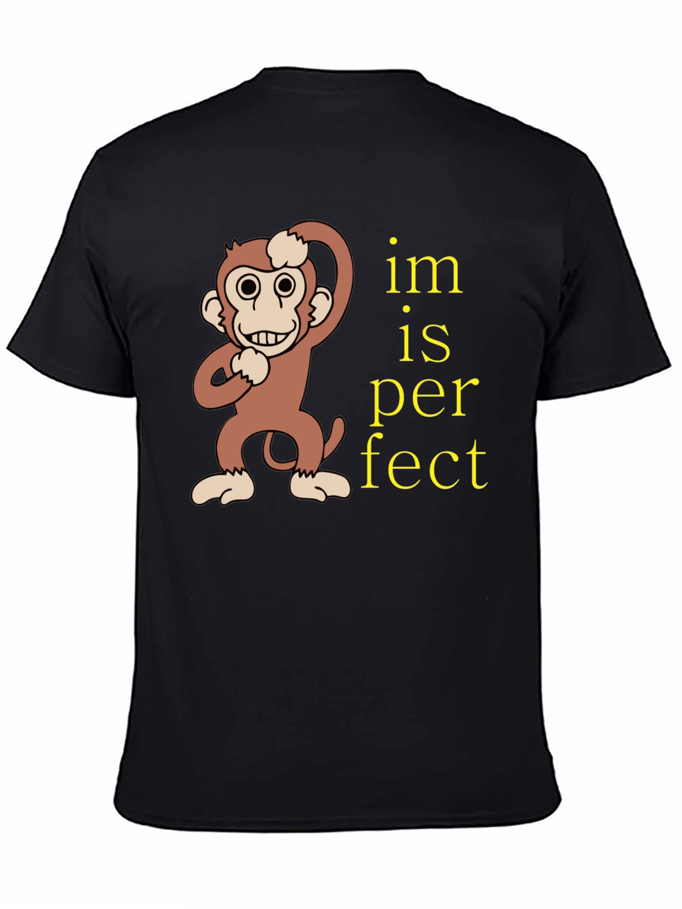 Black Funny Monkey "Im is Perfect" Graphic T-Shirt view 4