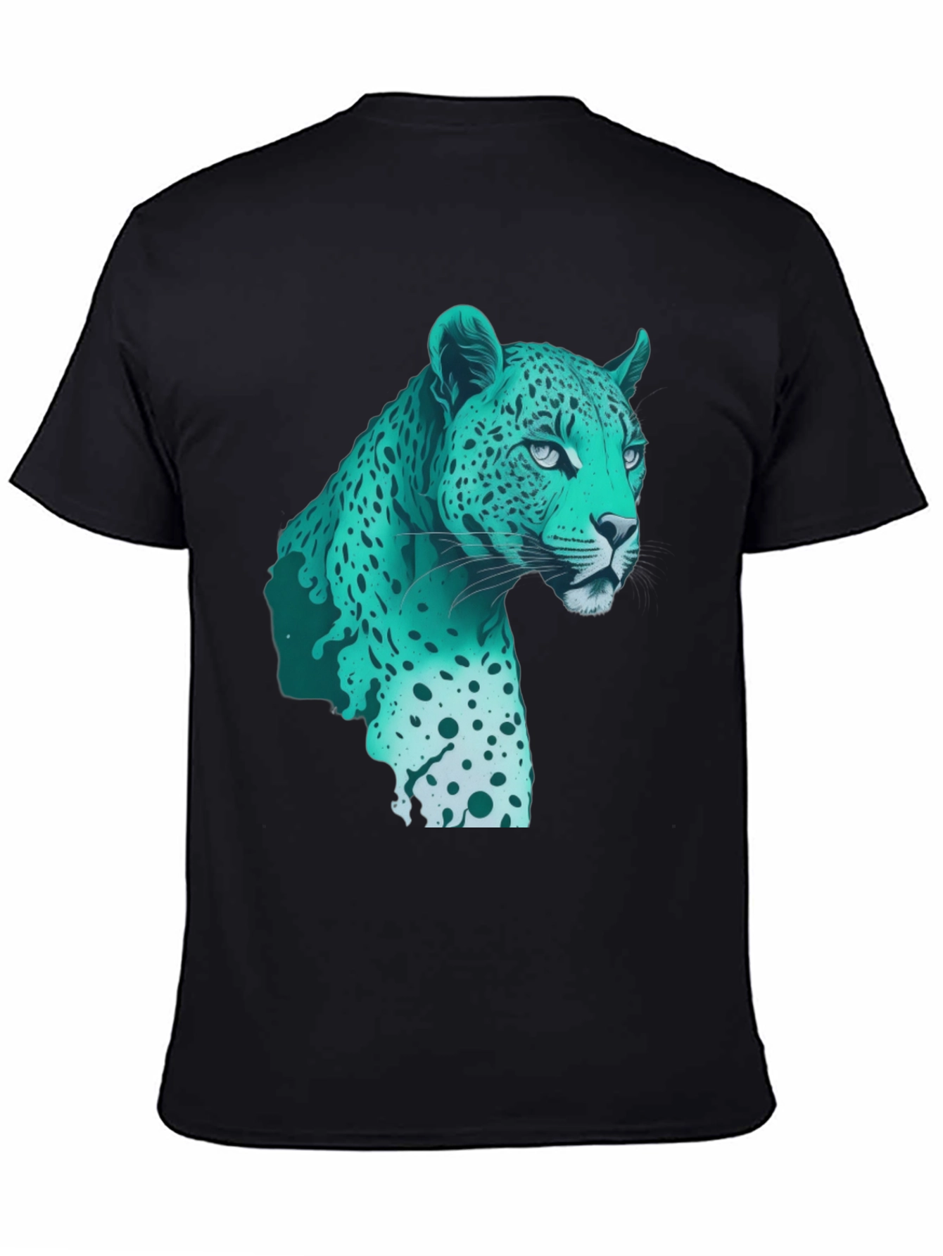 Black Cool Teal Jaguar Graphic Print Black T-Shirt view 4