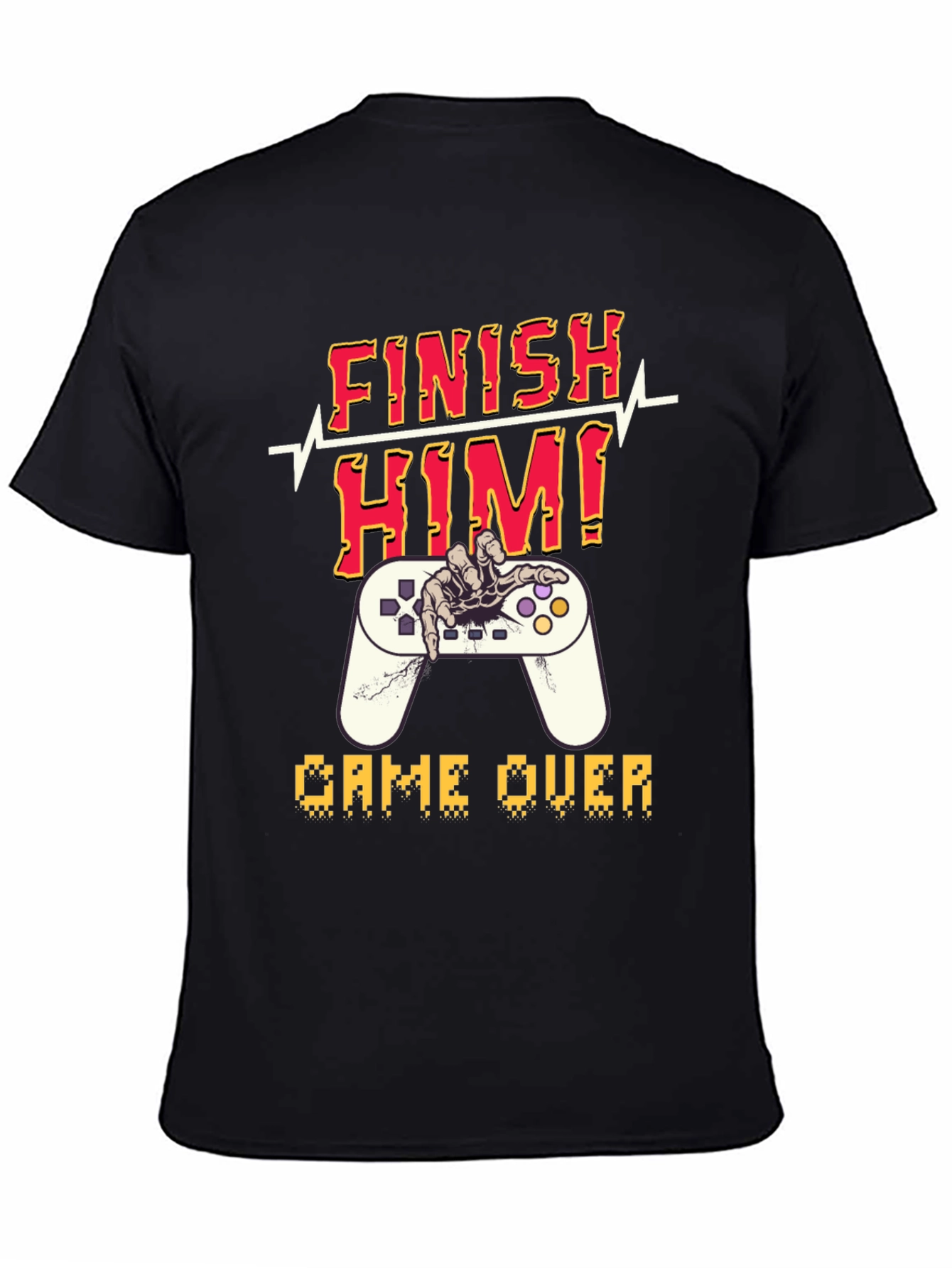 Black Finish Him! Game Over Graphic T-Shirt view 4
