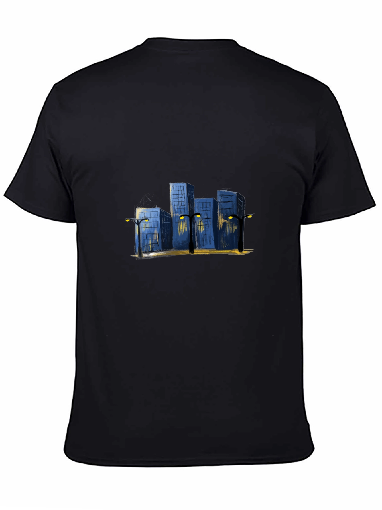 Black Cityscape Graphic Tee - Urban Night Scene view 4