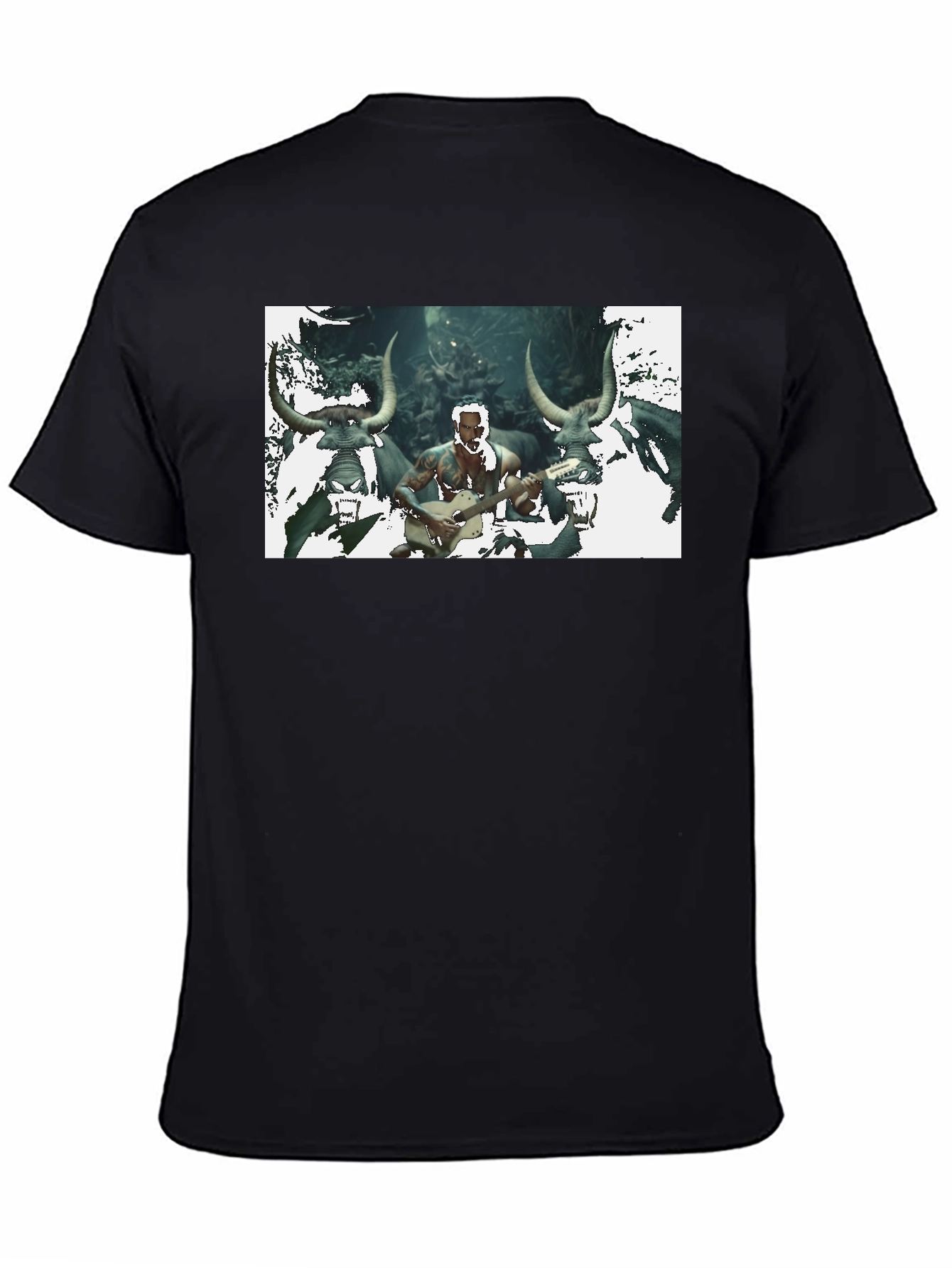 Black Men's Black T-Shirt with Unique Graphic Design view 4