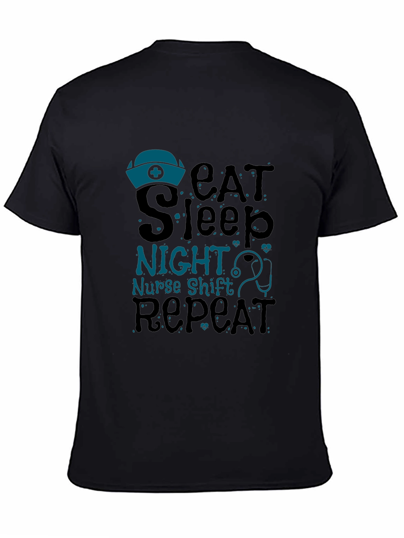 Black Nurse Night Shift T-Shirt - Eat Sleep Repeat view 4