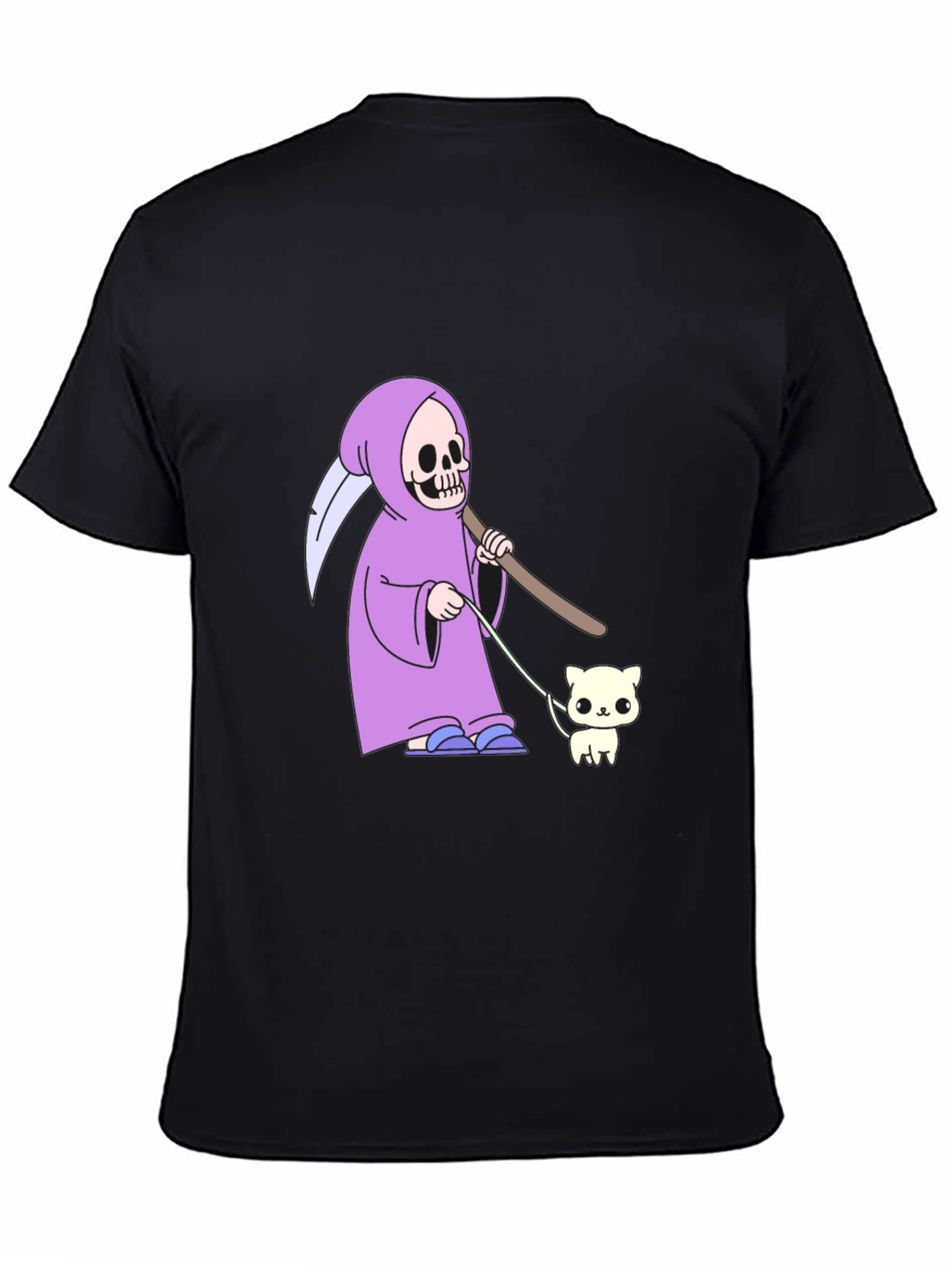 Black Grim Reaper Cat Walk T-Shirt - Funny Graphic Tee view 4