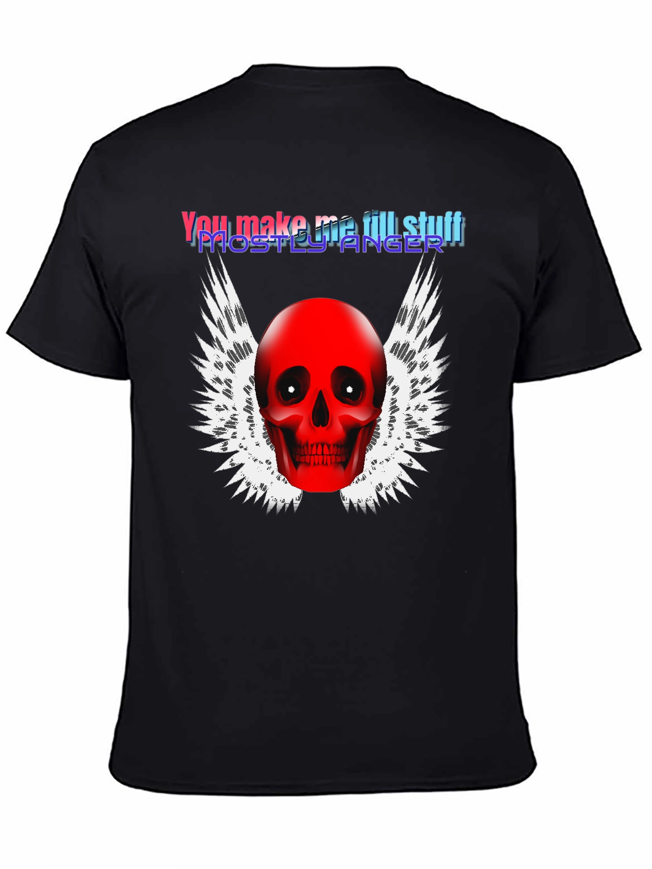 Black Edgy Skull Winged Graphic Print Black T-Shirt view 4