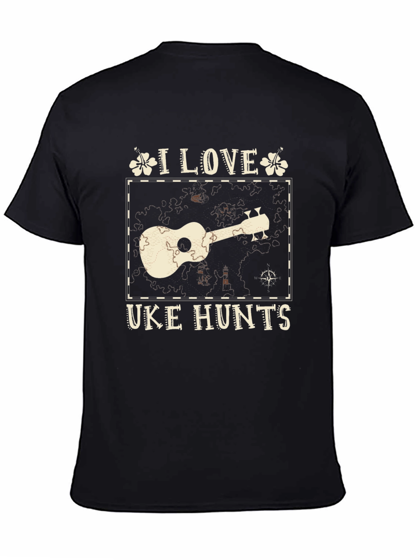 Black I Love Uke Hunts Graphic T-Shirt - Novelty Ukulele Tee view 4